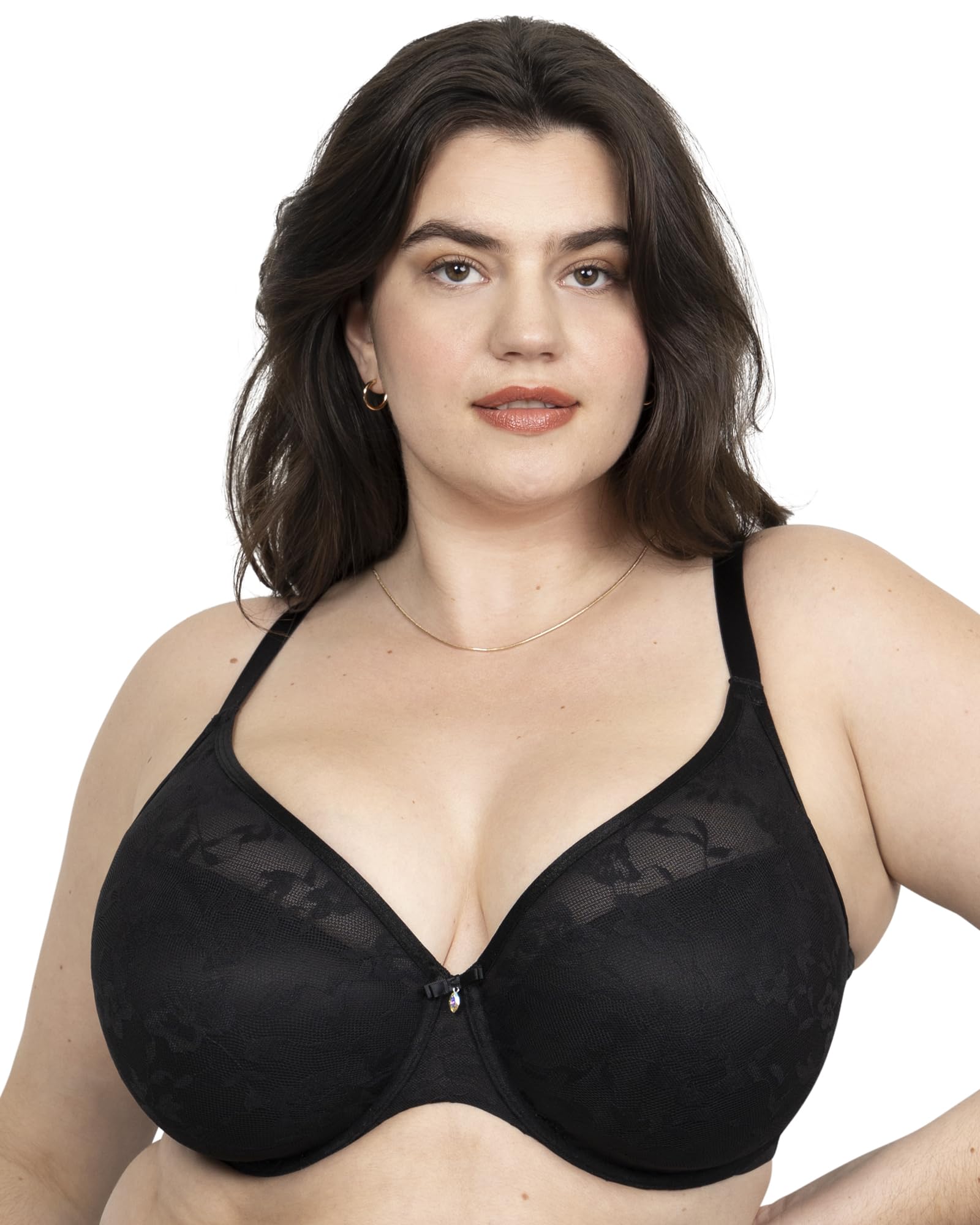 Curvy Couture Women's Lace Plunge T-Shirt Bra Black Hue - Image 2