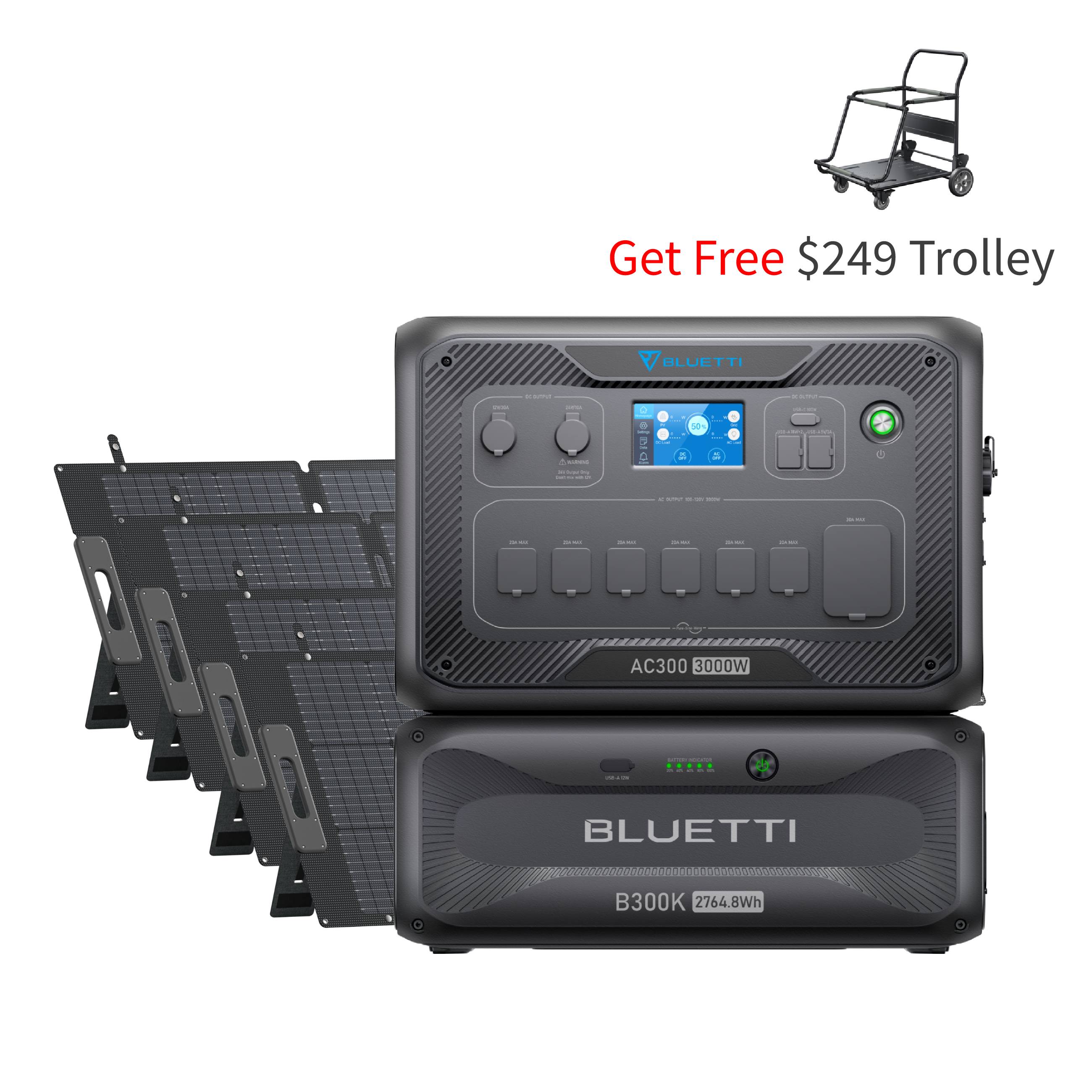 BLUETTI AC300+B300K+3*PV200D | Home Battery Backup Grid-tied System, 3,000W AC Pure Sine Wave Inverter, 2400W Max.Solar Input - Image 2
