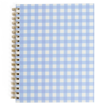 Pearhead Blue Gingham College Ruled Spiral Notebook with Hardcover, 8 x 10.5 inches, 200 Pages