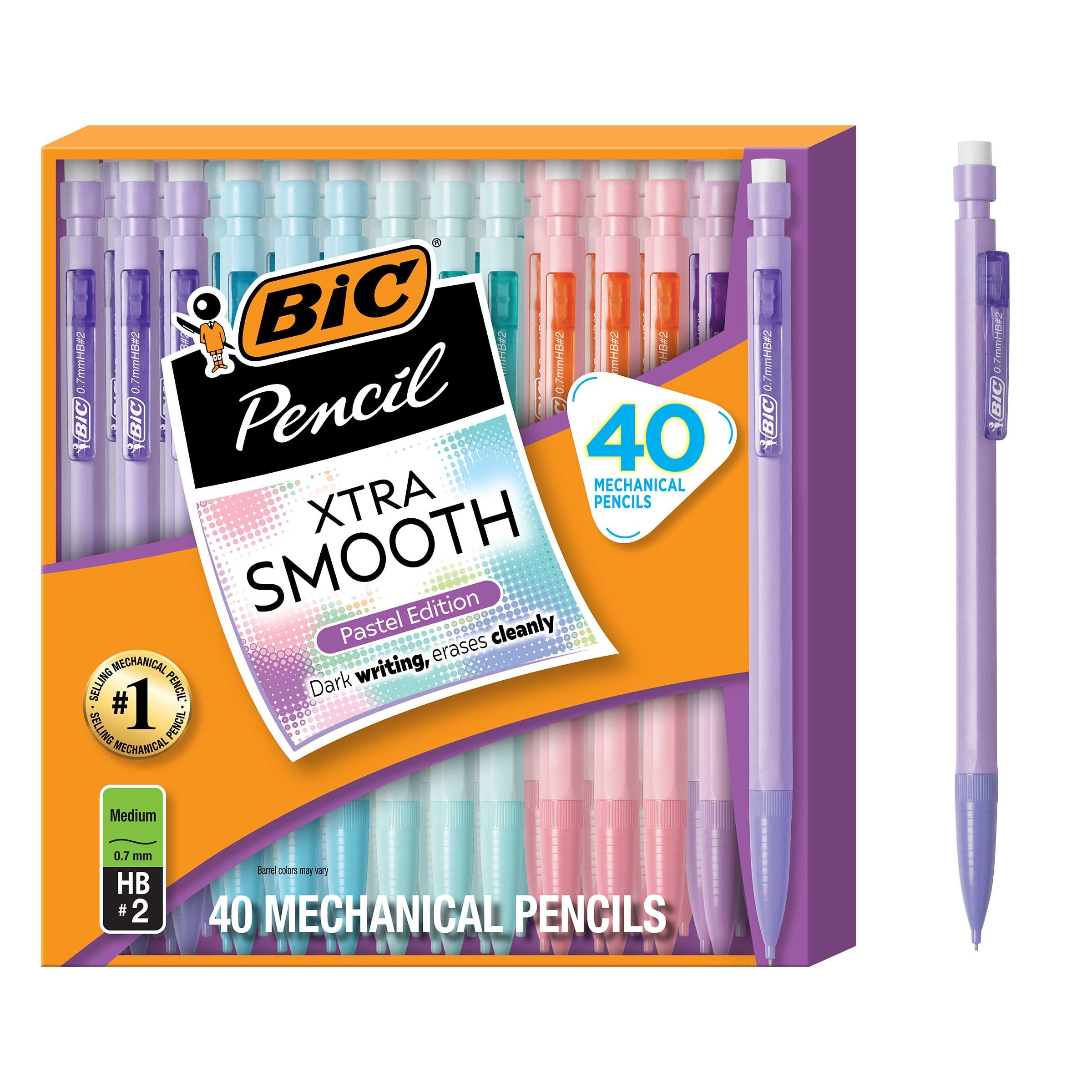 BIC Xtra-Smooth Pastel Mechanical Pencils with Erasers, Medium Point (0.7mm), 40-Count Pack, Bulk Mechanical Pencils for School or Office Supplies - Image 1
