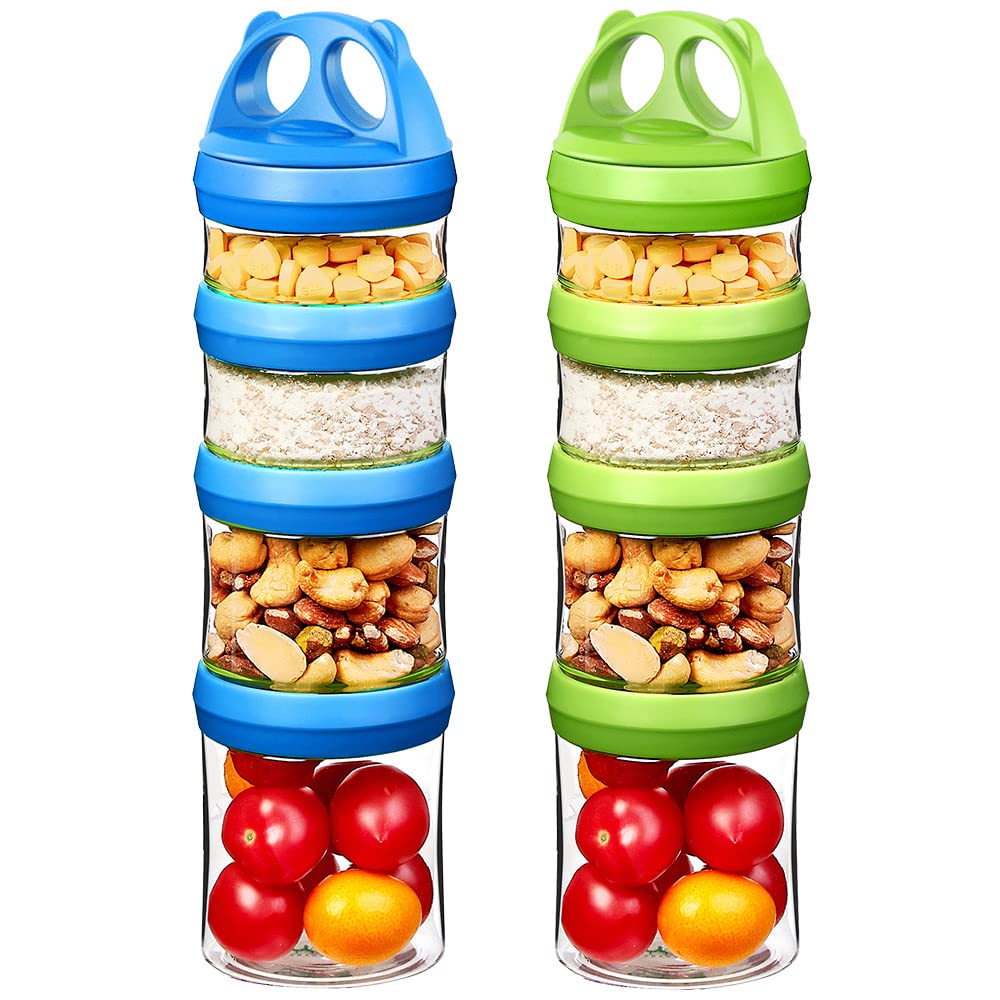 SELEWARE Portable Stackable Food Storage Containers for Snacks Formula Powder and Drinks Twist Lock System Airtight Leak-proof BPA and Phthalate Free Blue and Green - Image 1