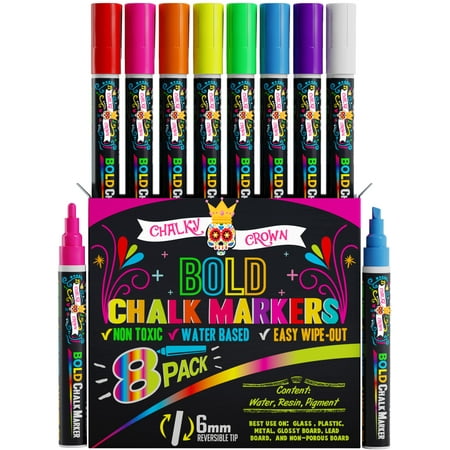 Chalky Crown - Bold Chalk Markers - Dry Erase Marker Pens - Reversible Tip - 8 Pack, 6 mm - Image 1