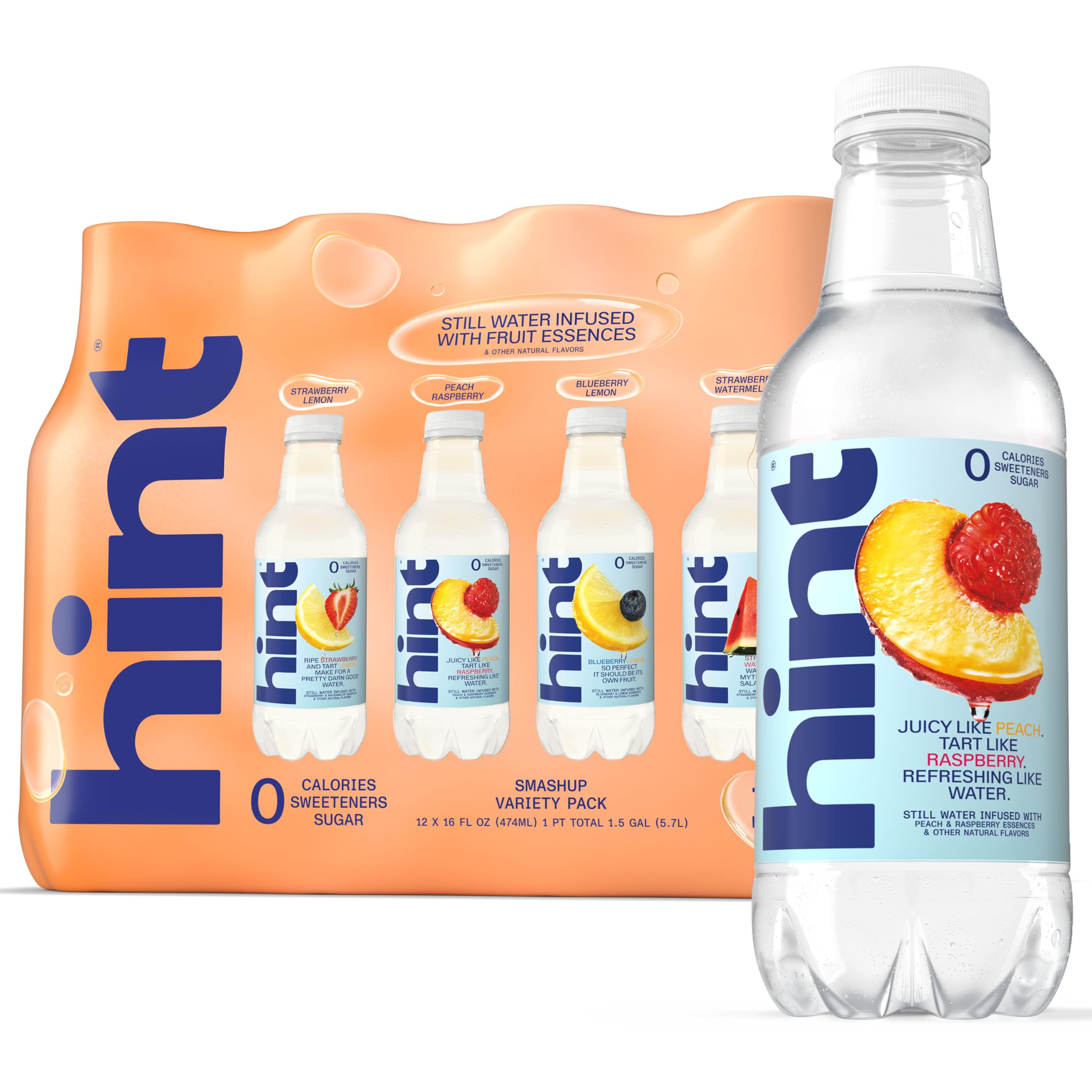 Hint Fruit-Infused Bottled Water, Smashup Flavored Variety Pack - Purified Water Beverages with Zero Calories, Natural Flavors, and Sugar Free - 16 Fl Oz (Pack of 12)