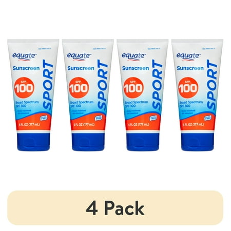 (4 pack) Equate Sport Broad Spectrum Sunscreen Lotion, SPF 100, 6 fl oz