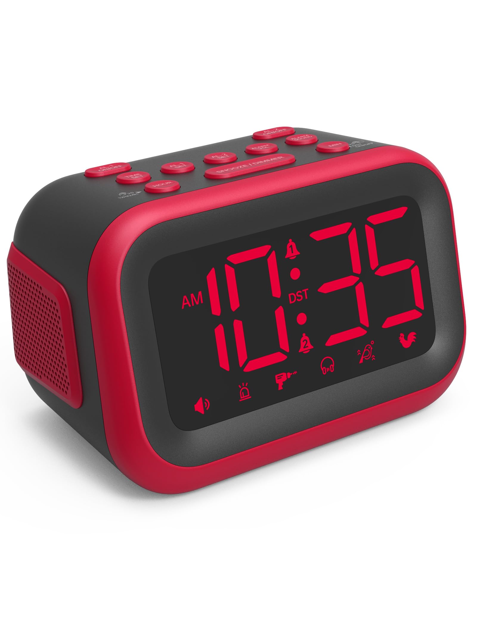 Acedeck Loud Alarm Clock for Heavy Sleepers: 115dB Dual Alarms with 6 Unique Sounds for Bedroom Dorm Room Use - On-Time Wake Up for Teen College Students - Red - Image 1