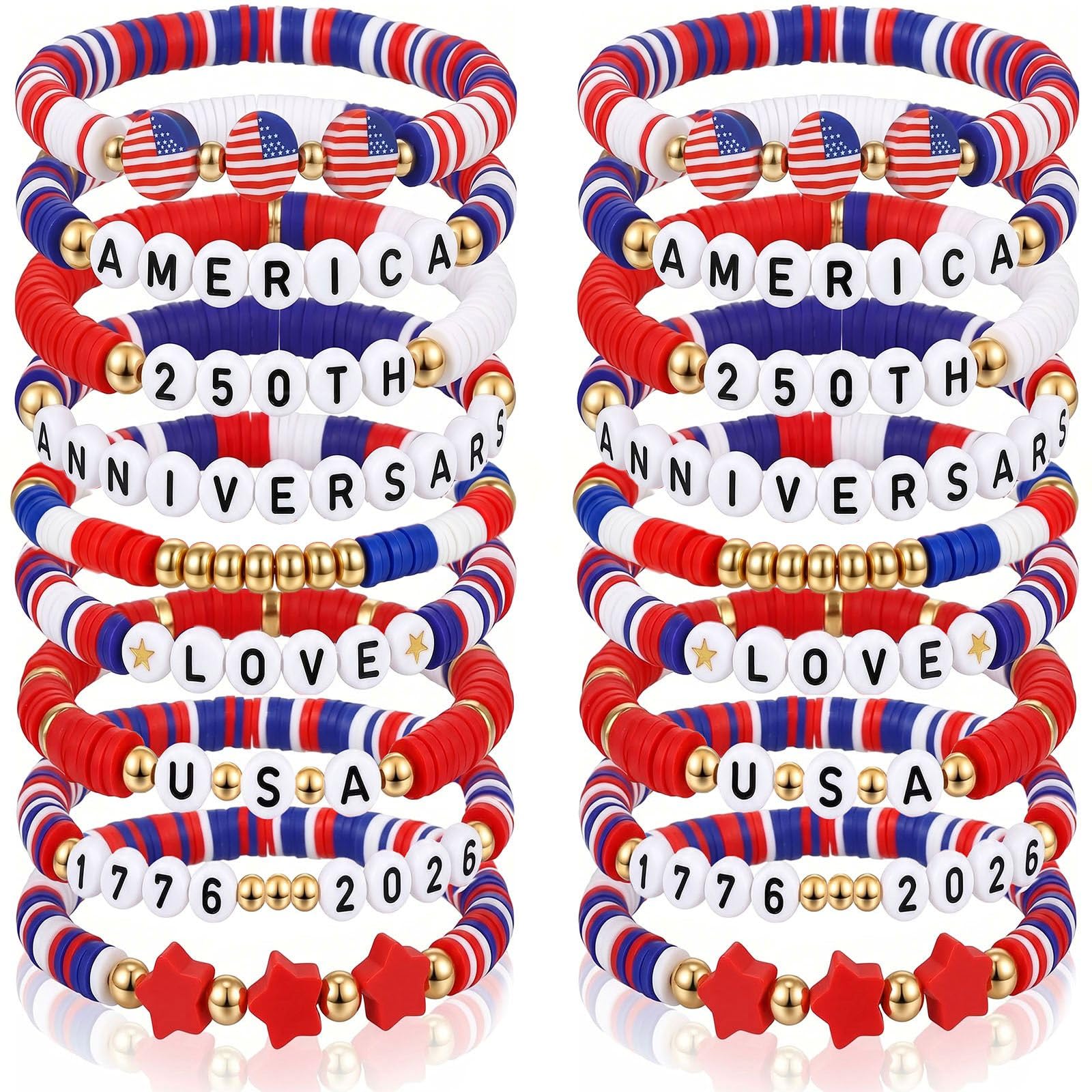 ZKRYHB 18PCS 250TH Anniversary USA Bracelets Handmade Adjustable Fourth of July Independence Day 1776-2026 USA 250 Years Patriotic Red White Blue Bracelet Jewelry Accessories Bulk - Image 1