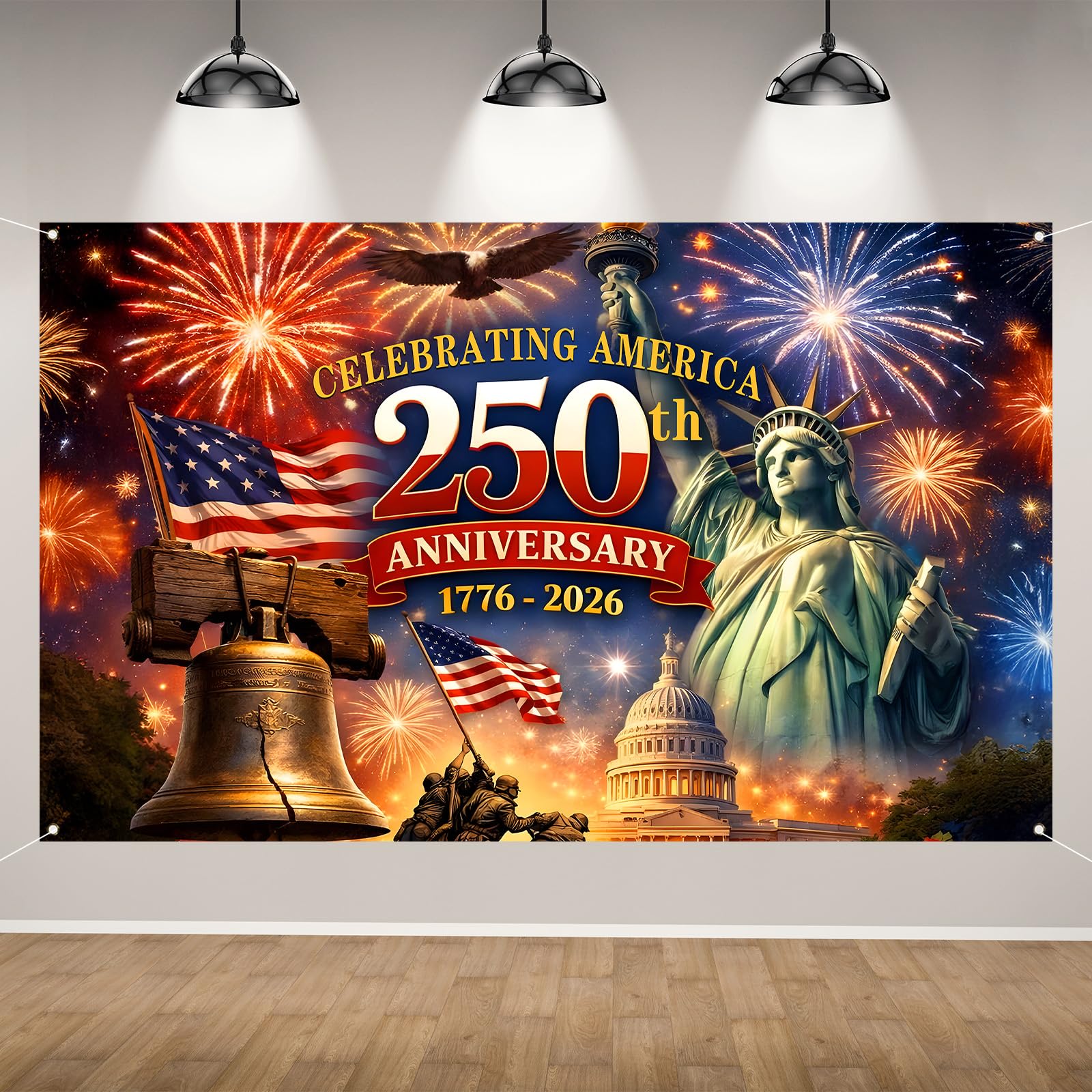 Red White and Blue American 250th Backdrop for Photography 250 Years 250th Anniversary Memorial Day 4th of July Independence Day Banner Patriotic Decorations and Supplies for Home Party-71×43'' - Image 1