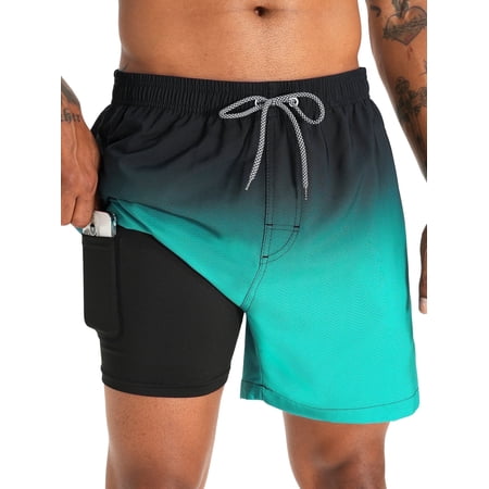 APTRO Mens Swim Trunks With 2 in 1 Compression Liner 5.5"Board Shorts Quick Dry Swimming Bathing Suit Summer Beach Shorts Gradient Green MK183 - Image 1