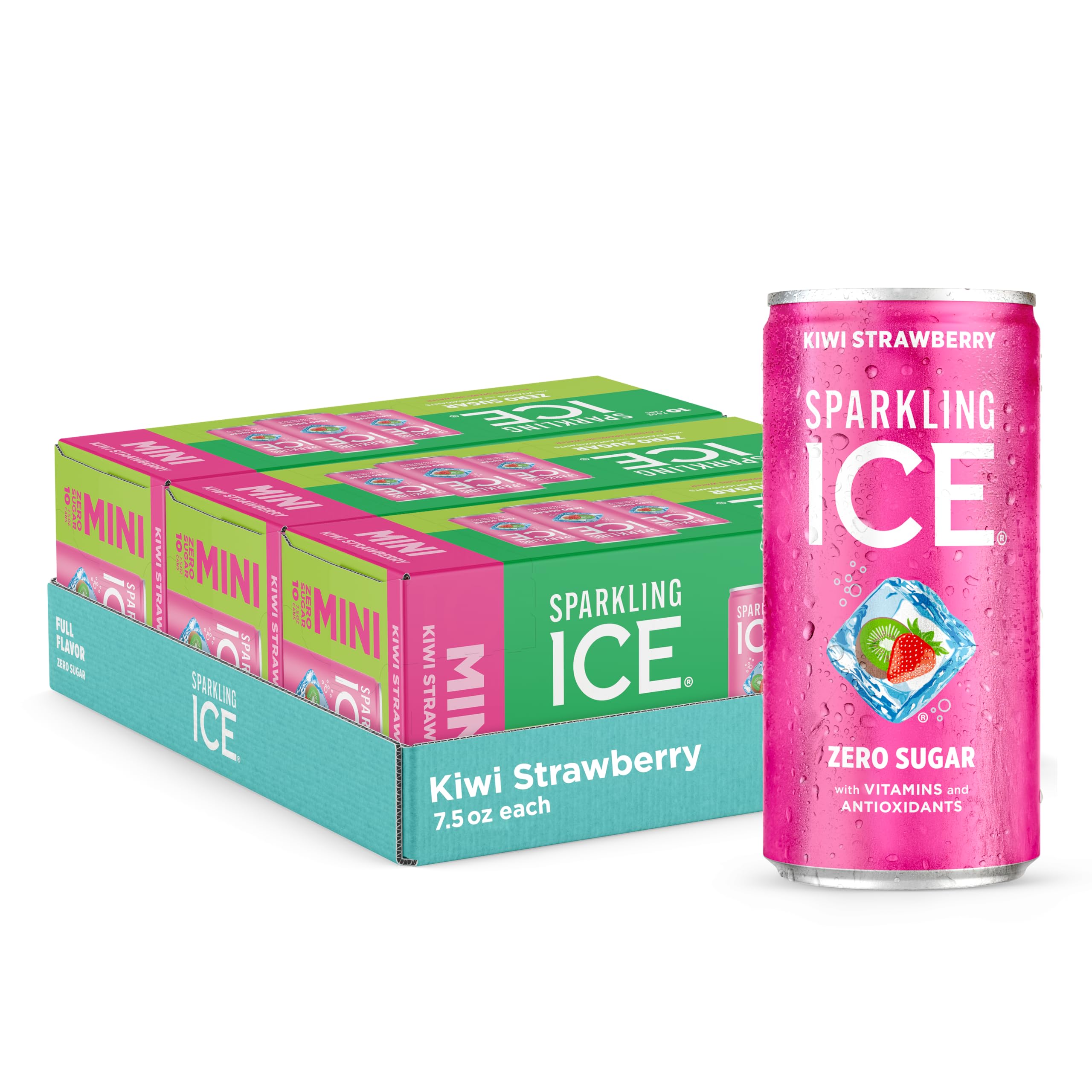 Sparkling Ice Kiwi Strawberry Sparkling Water, with Antioxidants and Vitamins, Zero Sugar, 7.5 fl oz Cans (3/10 Pack)