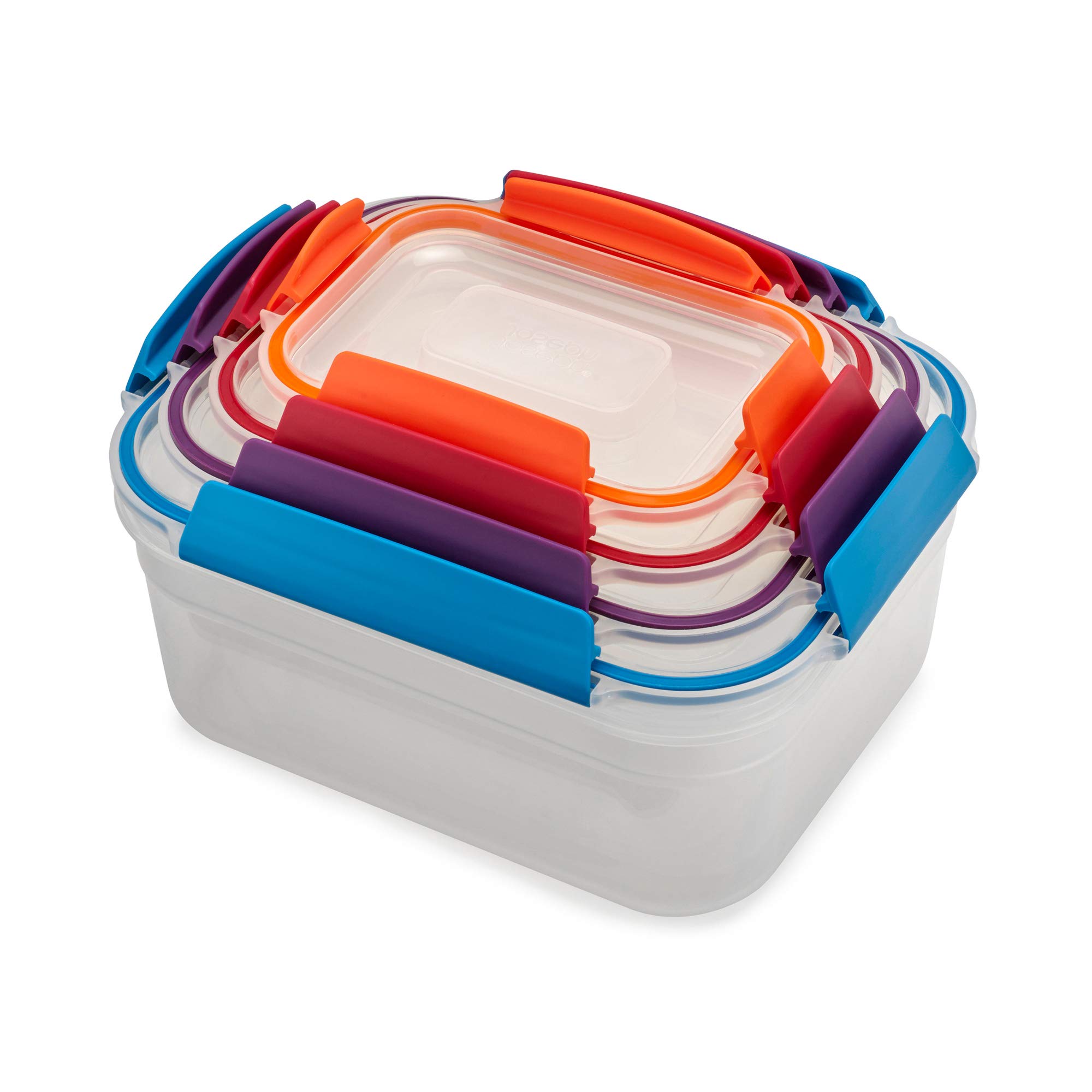Joseph Joseph Nest Lock, 4 Piece Plastic Food Kitchen Storage Container set with lids, Leak Proof, Airtight, Space Saving, BPA free- Multicolour