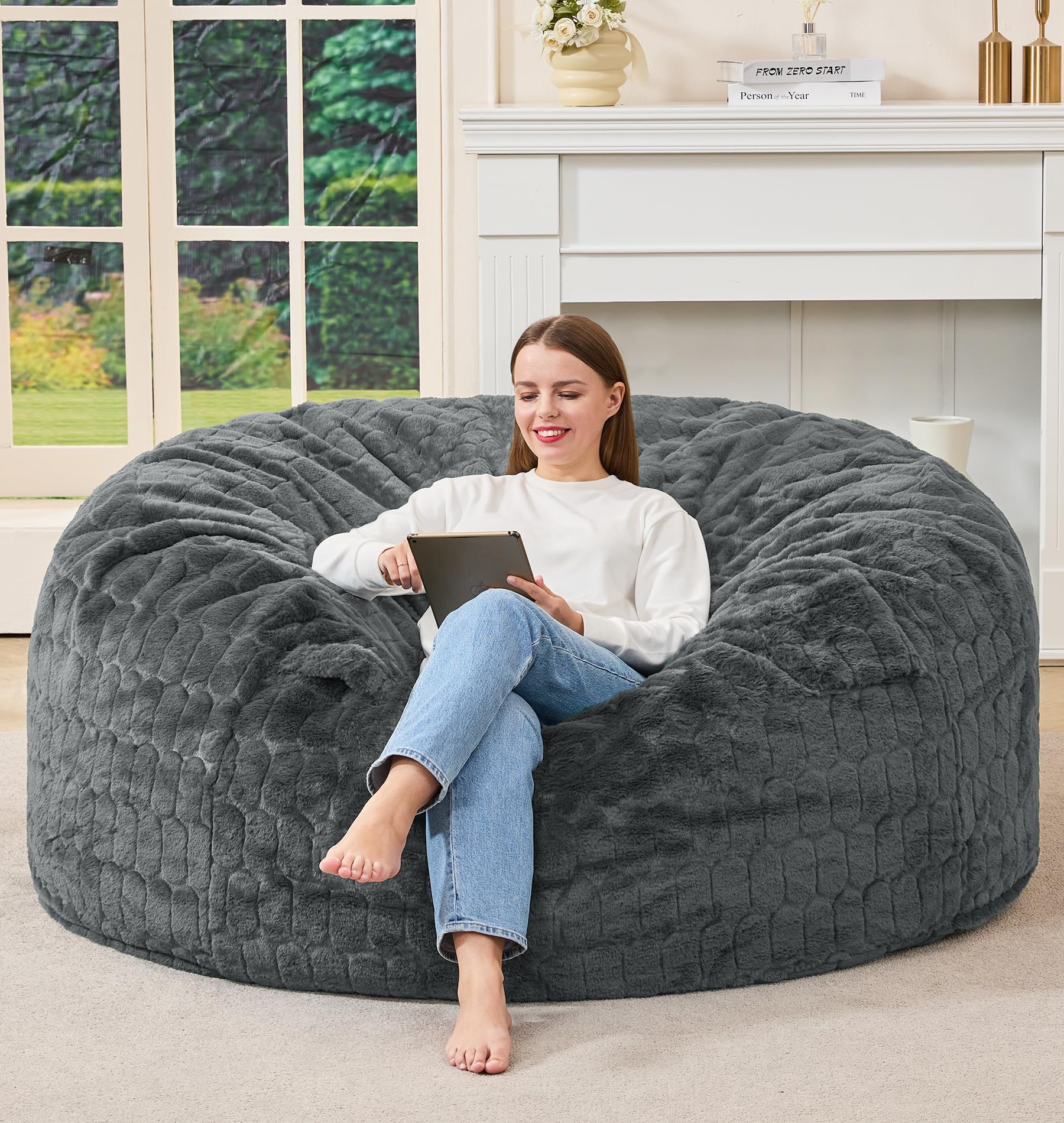 Hobestluk Bean Bag Chairs Adult Bean Bags with Fluffy Cover, Large Beanbag Chair with Filler Giant Bean Bag Chairs for Adults for Living Room, Bedroom (Dark Grey, 5FT - 50” x 50” x 24”) - Image 1