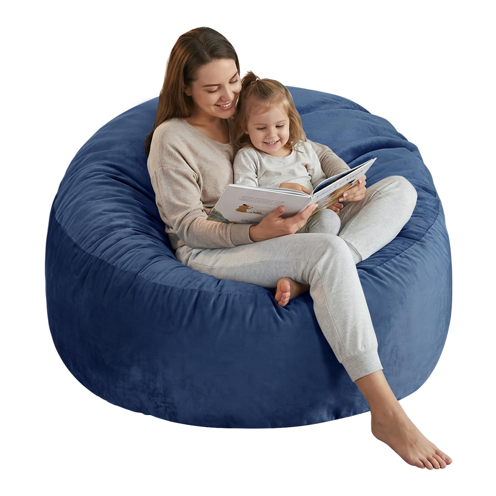 SHOUREN 3 Ft Bean Bag Chair,Memory Foam Bean Bag Chairs for Adults,Bean Bag Sofa for Living Room,Beanbag with Filler Included,Soft Velvet Fabric,Pull-Handle - 3 Foot,Navy - Image 1