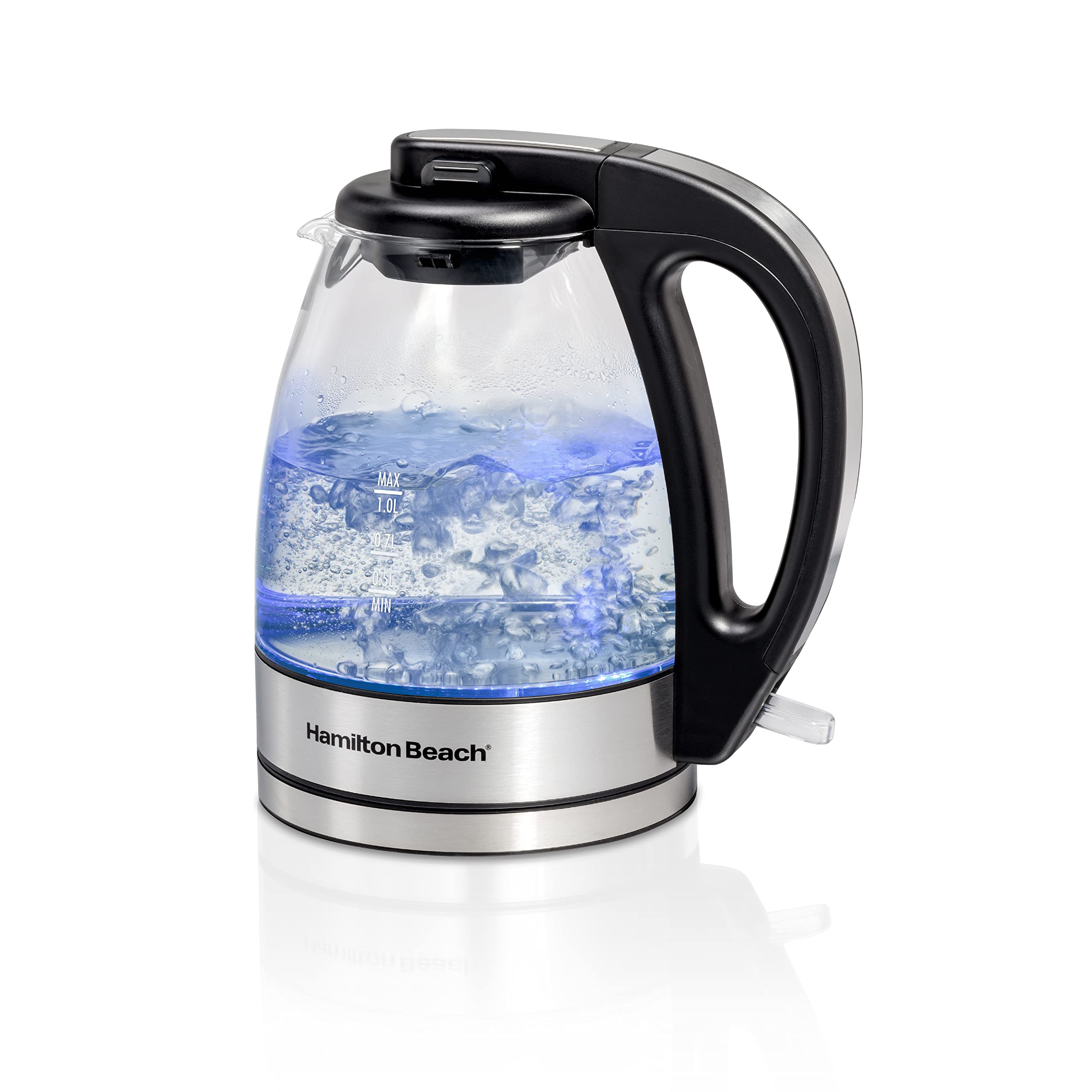 Hamilton Beach Electric Tea Kettle, Water Boiler & Heater, 1 Liter, 1500 Watts for Fast Boiling, BPA Free, Cordless Serving, Auto-Shutoff & Boil-Dry Protection, Blue LED, Glass (40930) - Image 1