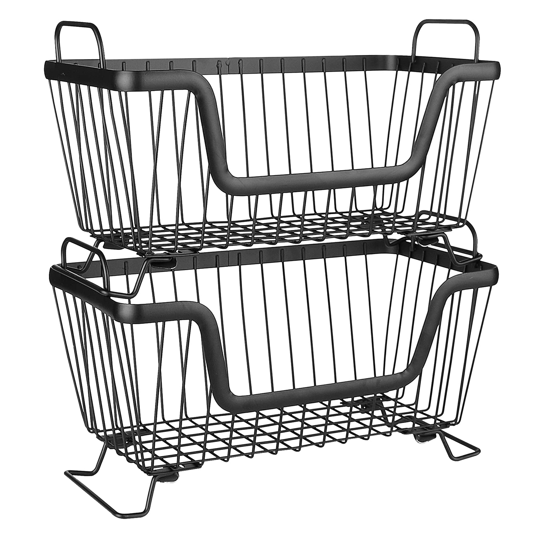 LOTTS Stackable wire basket for pantry, Metal Pantry basket, Storage Organizer Bin with Handles, Fruit basket for Kitchen Cabinets, Pantry, Closets, Bedrooms, Bathrooms (12.6×6.5×7.6")- 2 Pack - Image 1