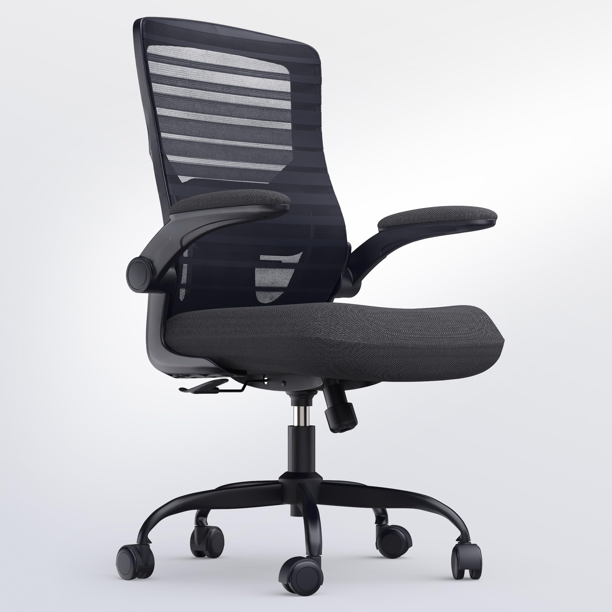 QLTPLUS Office Desk Chair for Long Hours & Lower Back Pain Relief – 4“ Thick Molded Foam Cushion, Enhanced Lumbar Support, Padded Flip-up Armrests, Ideal for Office or Study, Black - Image 1