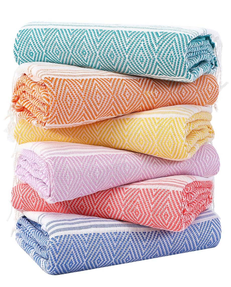 Genovega 6 Packs Oversized Turkish Beach Towels Set Bulk 74"x38" Extra Large Quick Dry Sand Free Light Swim Bath Camping Pool Towel Travel Blanket Essentials Cruise Accessories Adult Vacation Stuff - Image 1