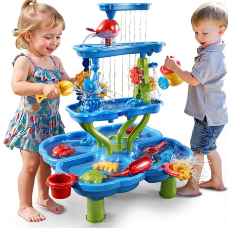 Dinosaur Planet Kids Sand Water Table 4-Tier Sand And Water Play Table Toys For Toddlers Kids, Activity Sensory Tables Outside Beach Toys Boys Girls Gift(Random Color)