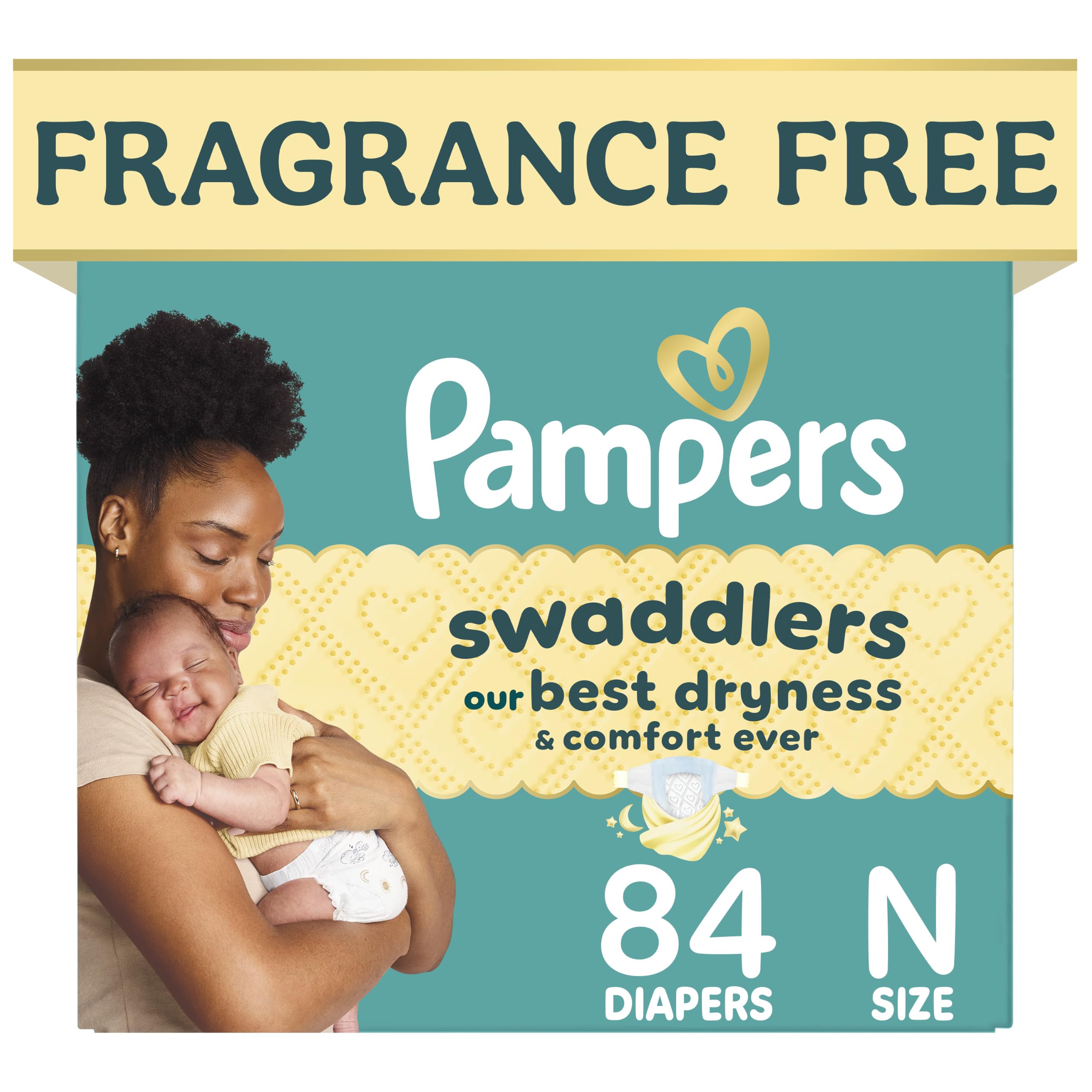 Pampers Swaddlers Newborn Diapers, Size Newborn (10 lbs), 84 Count, Fragrance Free, Hypoallergenic, Absorbent, Pediatrician Recommended, Skin Safe