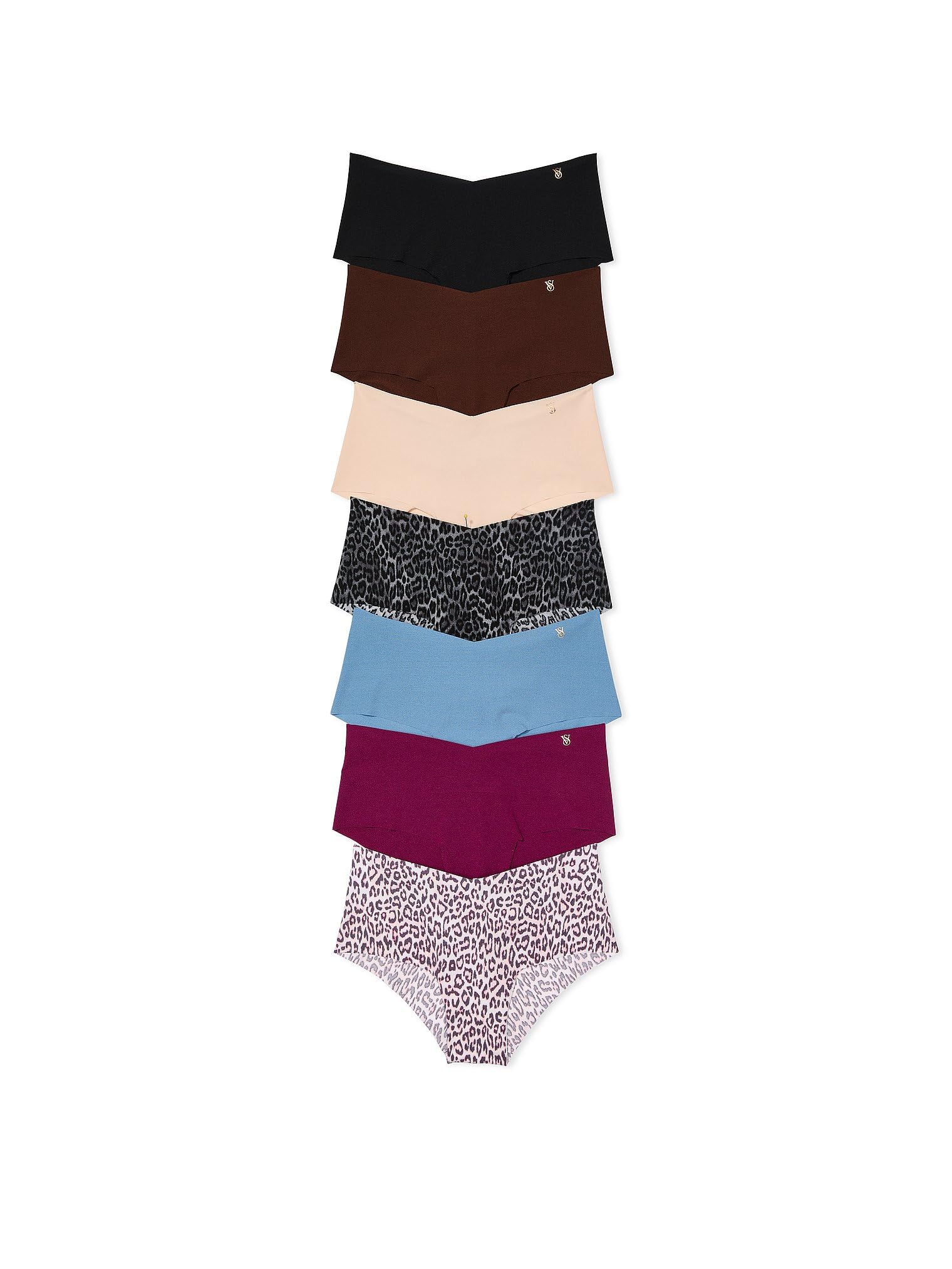 Victoria's Secret Women's No Show Cheeky Underwear, Minimal Coverage Panties for Women, Multi Pack, Cheetah & Solids Mix (S)