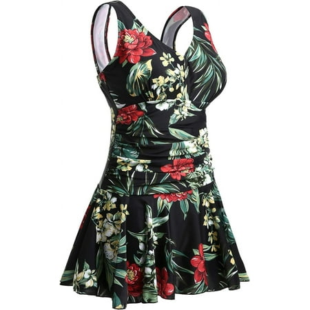 Summer Mae Women's Plus-Size Flower Printing Shaping Body One Piece Swim Dresses Swimsuit - Image 1
