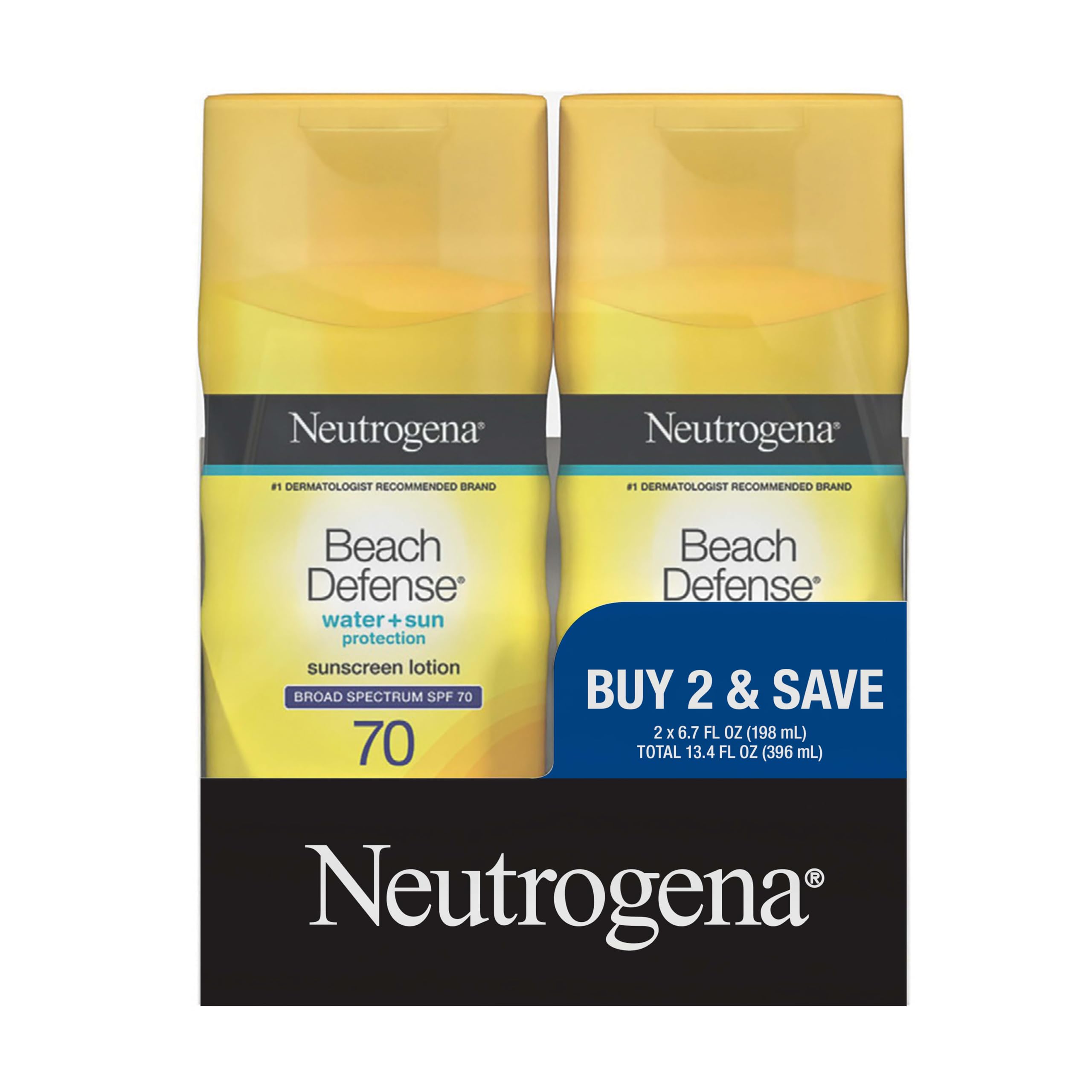 Neutrogena Sunscreen Lotion Beach Defense SPF 70, Face and Body Sunscreen, Hawaii Reef Act 104 Compliant, Octinoxate & Oxybenzone Free, Fast Absorbing Sun Care, 6.7 fl oz, Twin Pack - Image 1