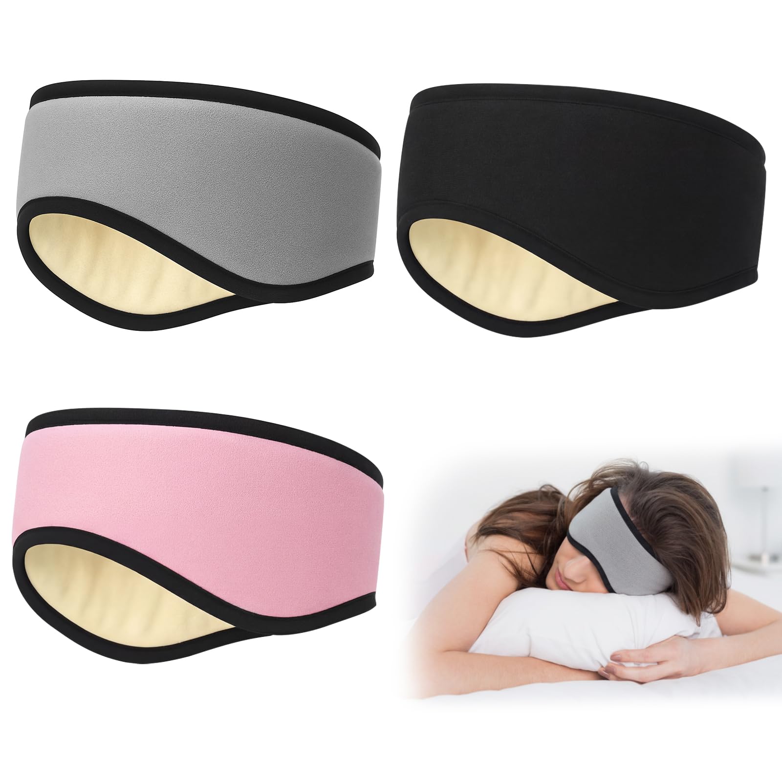 Chicingyou 3 Pcs Soundproof Ear Muffs Noise Cancelling Soft Ear Muffs for Men Women Sleeping Home Study Travel Fits All Heads(Pink,Black,Gray)