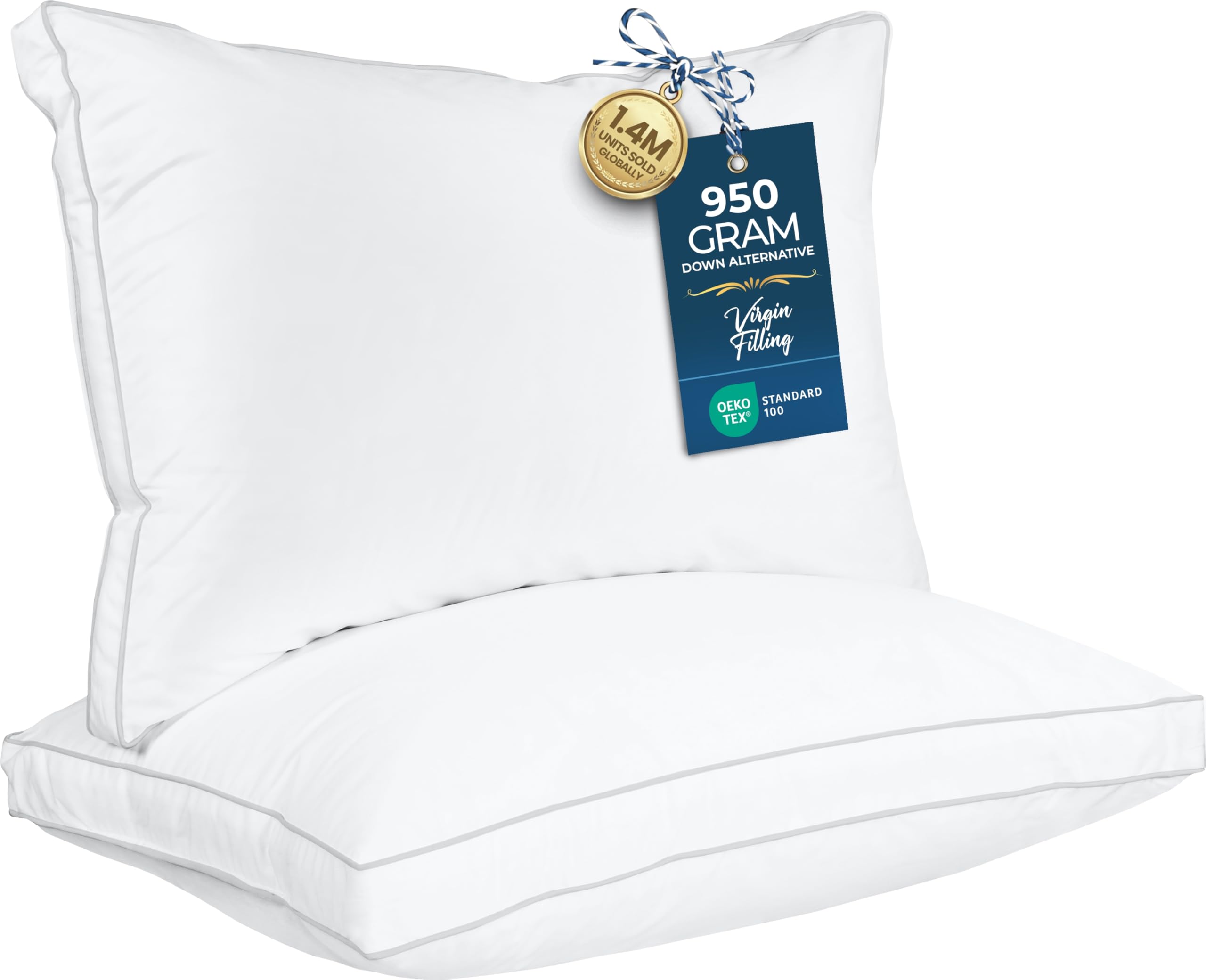 Utopia Bedding Bed Pillows for Sleeping Standard Size (White), Set of 2, Soft & Fluffy Pillow with Down Alternative Filling, Cooling, Hotel Quality, Gusseted Pillow for Back, Stomach or Side Sleepers - Image 1