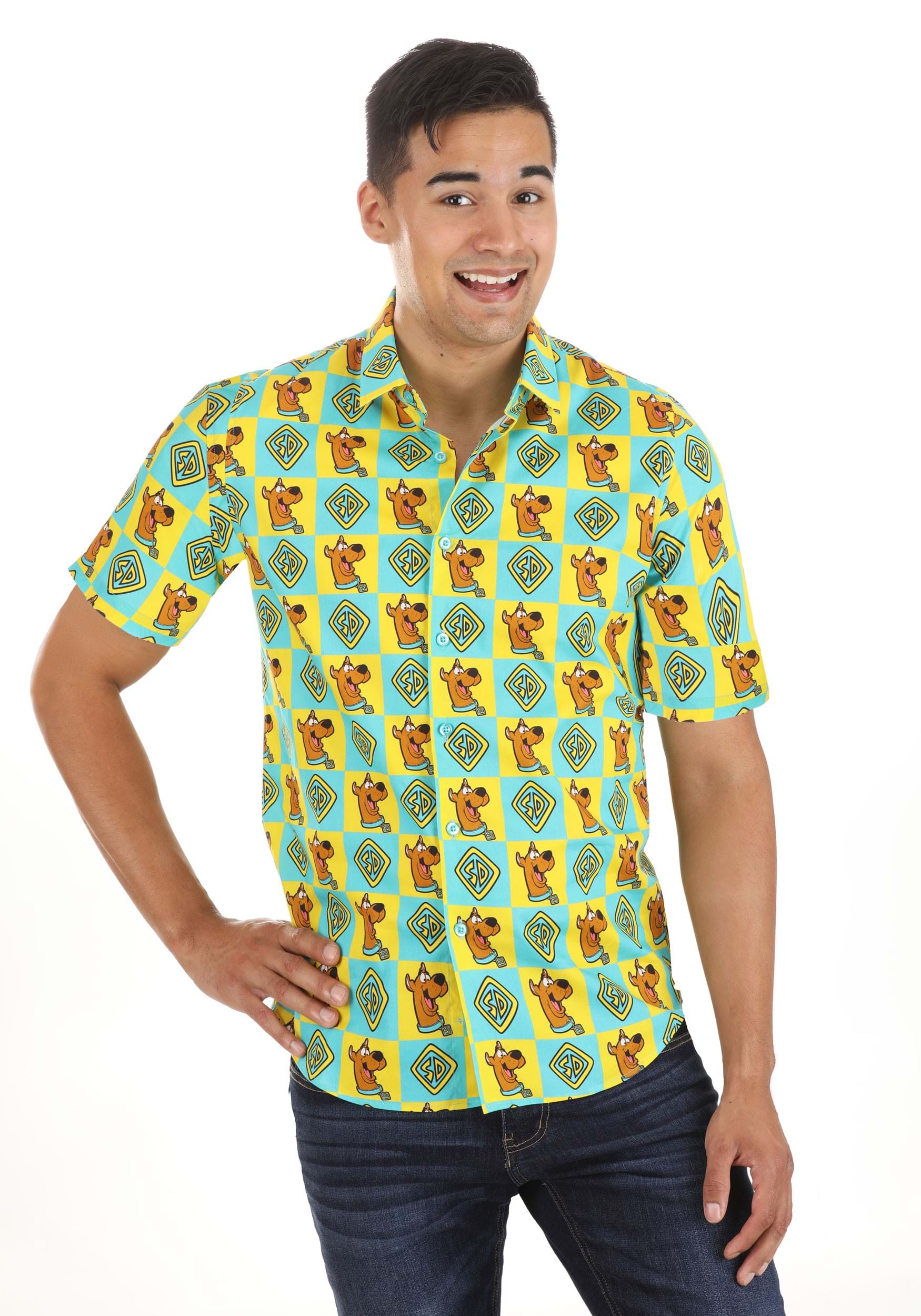 Adult Scooby Doo Collar Button Up Shirt | Scooby Doo Apparel - Image 1