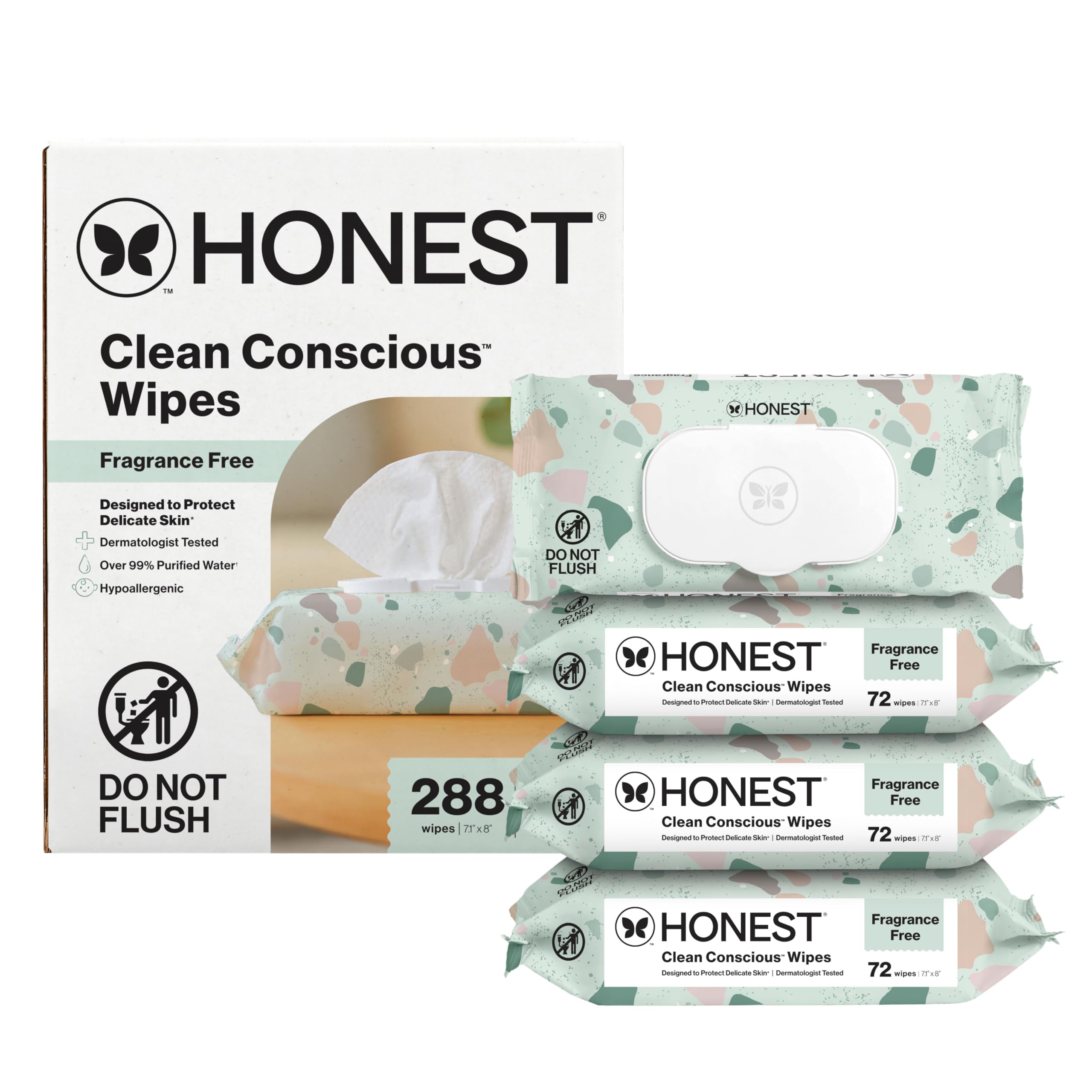 The Honest Company Hypoallergenic Multi-Use Baby Wipes for Sensitive Skin, Geo Mood, 288 Count - Image 1