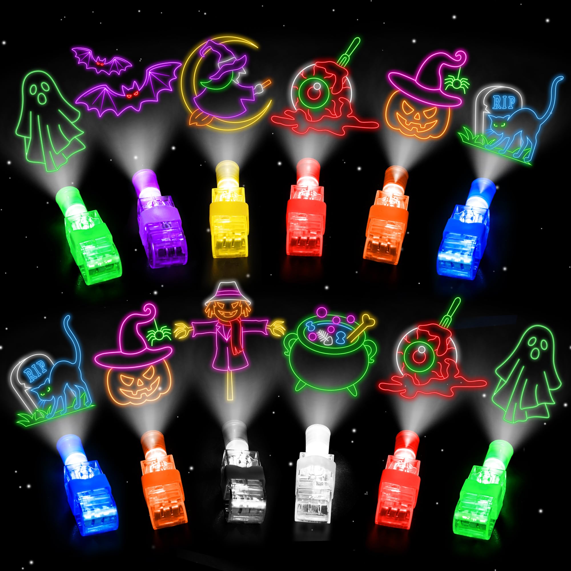 40 Pcs Halloween Party Favors Finger Lights for Kids, Halloween Light Up Toys Bulk Glow in the Dark Halloween Treats Non Candy Goodie Bag Fillers Basket Stuffers Classroom Prizes Trick or Treat Gift
