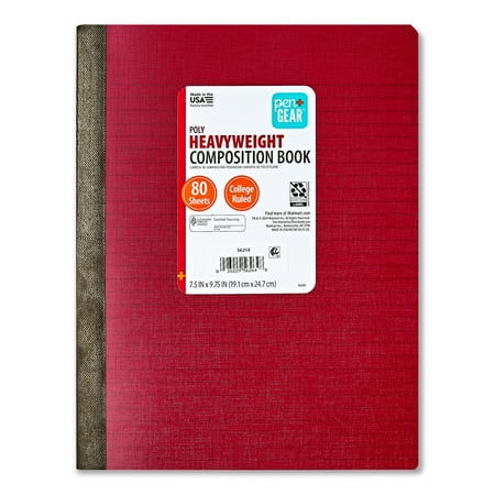 Pen+Gear Heavyweight College Ruled Poly Composition Book, 7.5 in x 9.75 in, Red, 80 Sheets