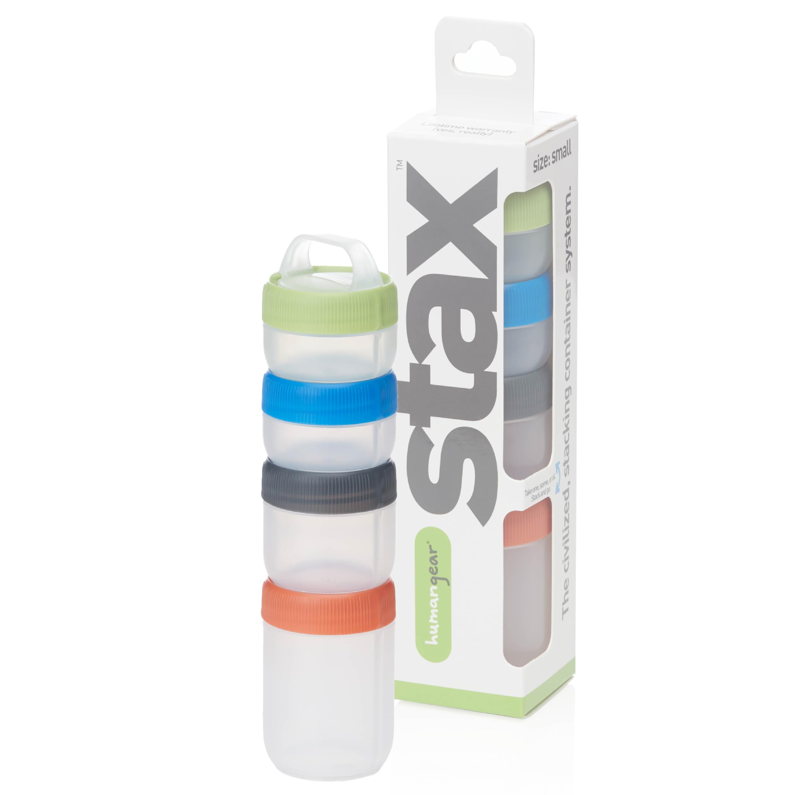 humangear STAX, Stackable Snack Containers - 4-Piece Leak-Proof Snack Travel System - FDA-Food Safe, BPA/PC/Phthalate-Free - Stackable & Click-Together Food Storage, Small - Image 1