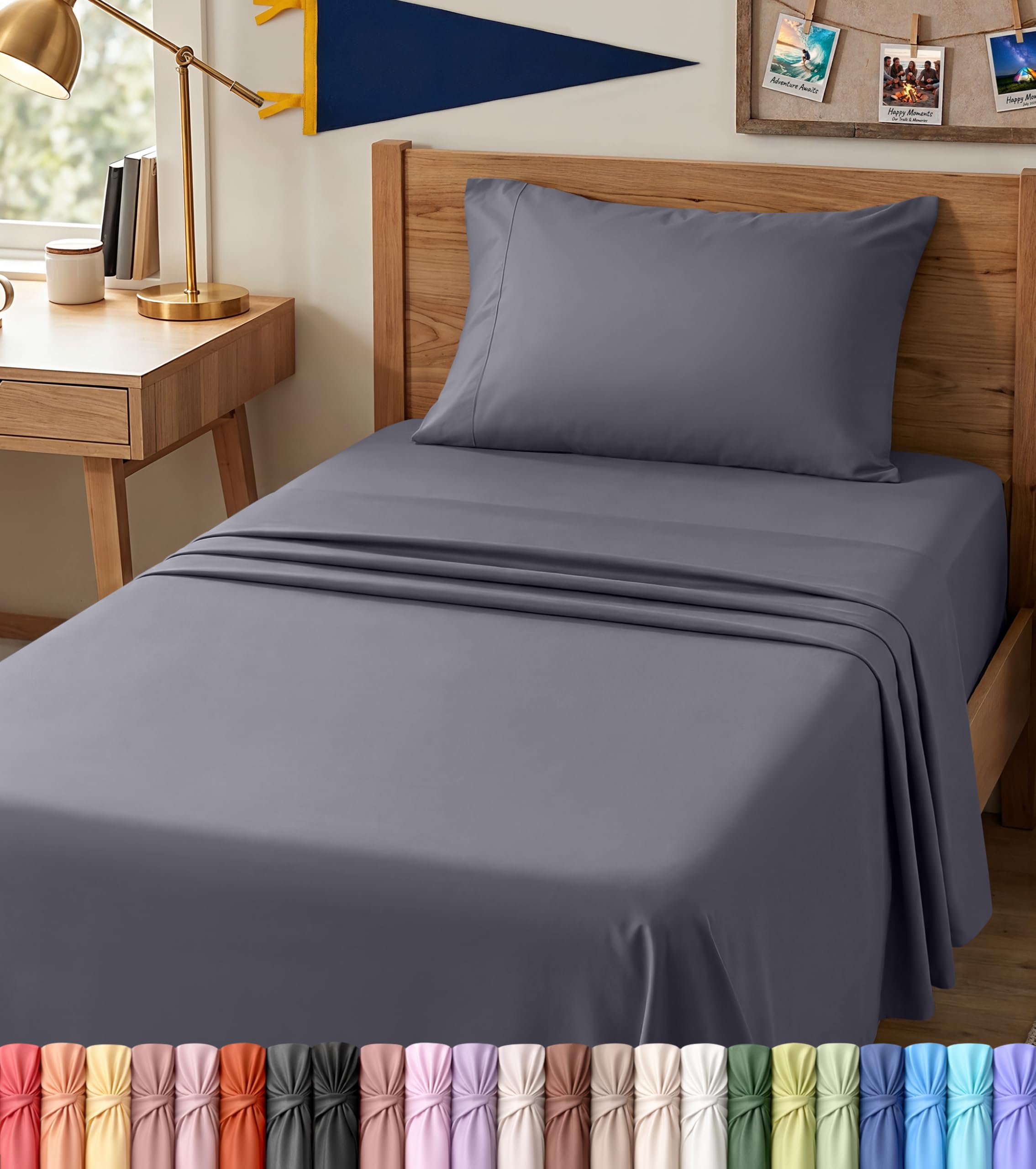 Utopia Bedding Twin XL Sheet Set – Dorm Room Essentials for Students, 3 Piece Soft & Breathable Microfiber College Bedding, 1 Fitted Sheet, 1 Flat Sheet & 1 Pillowcase – Oeko Tex (Grey) - Image 1