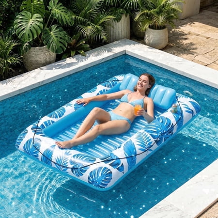 MQHUAYU Inflatable Pool Floating - Tanning Pool Float with Cup Holders,Blow up Beach Pool Party Toys Floating Chair for Lake Lounge Float