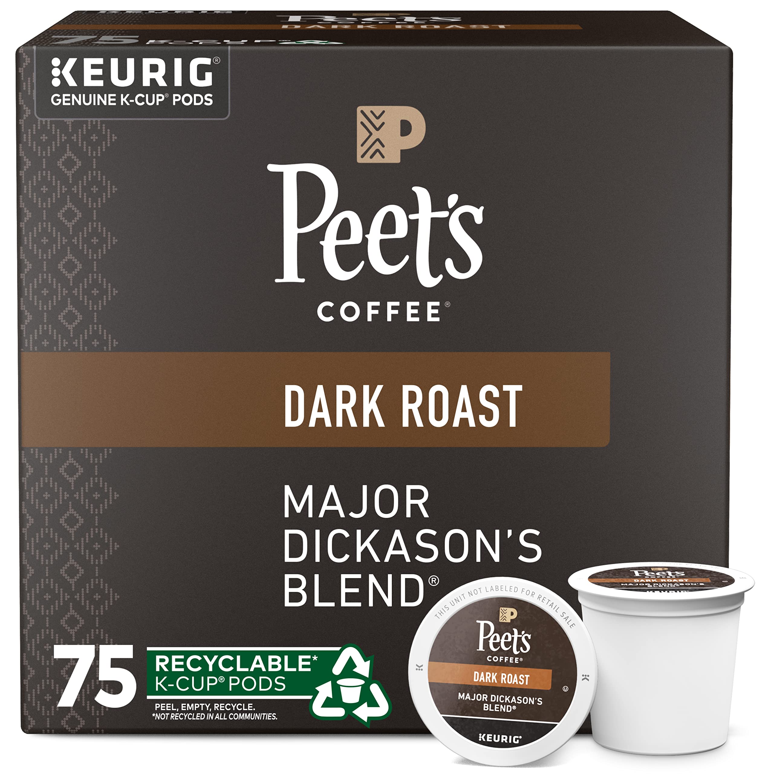 Peet's Coffee, Dark Roast K-Cup Pods for Keurig Brewers - Major Dickason's Blend, 75 Count (Pack of 1), Packaging May Vary Major Dickason's 75 Count (Pack of 1)