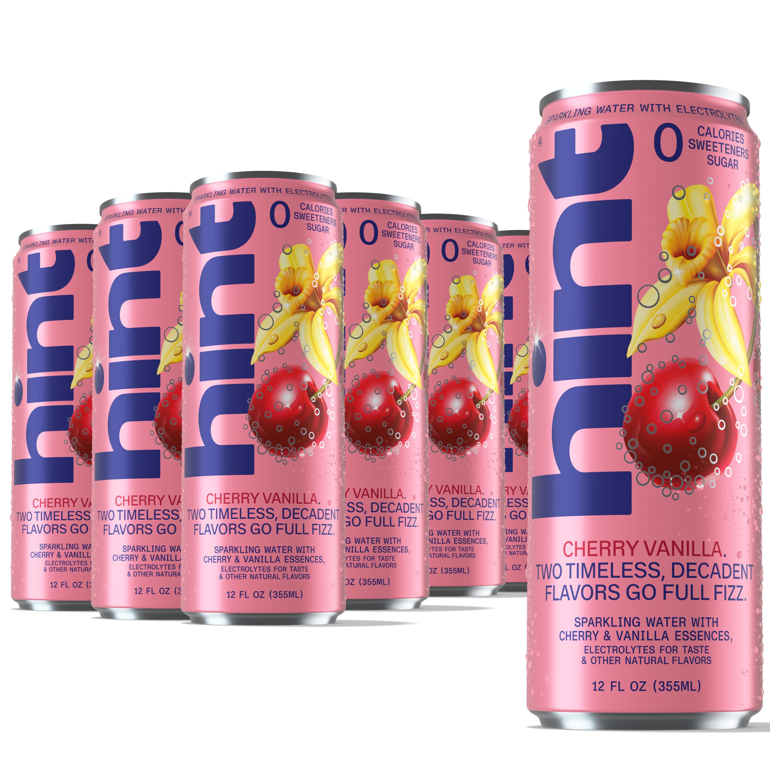 Hint Sparkling Water with Electrolytes Added for Taste, Zero Sugar, Zero Calories, and Zero Sweeteners, 12 Fl Oz (Pack of 12) (12 Fl Oz (Pack Of 12), Cherry Vanilla)