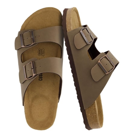 Cushionaire Lane Cork Footbed Mens Sandals, Adjustable Buckle Comfort Slides for Men, Genuine Leather Insole Summer Sandals Men Footwear - Image 1