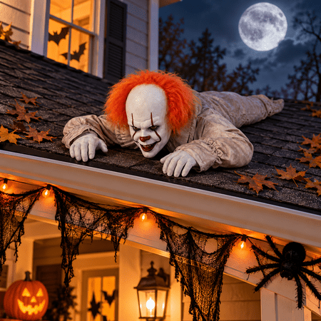 Roof Reapers Halloween Roof Decorations, Halloween Crawling Clown Roof Decor Spooky Yard Gutter Prop