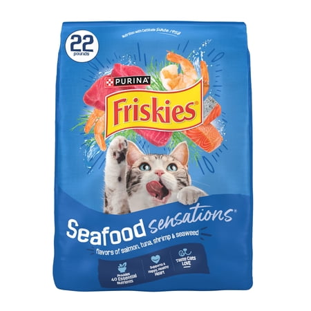 Purina Friskies Dry Cat Food Seafood Sensations with Salmon, Tuna, and Shrimp Flavors, 22 lb Bag