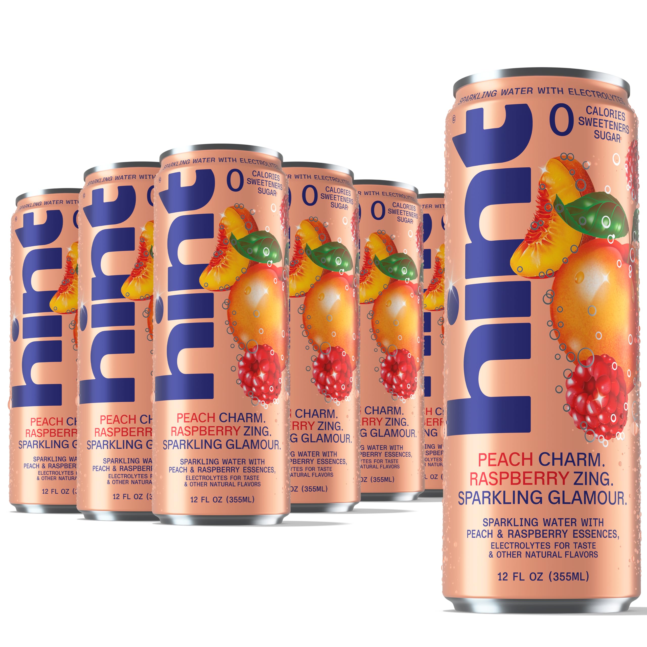 Hint Sparkling Water, Peach Raspberry - Canned Flavored Water Beverages with Electrolytes, Zero Calories, and Sugar Free - 12 Fl Oz Cans (Pack of 12)