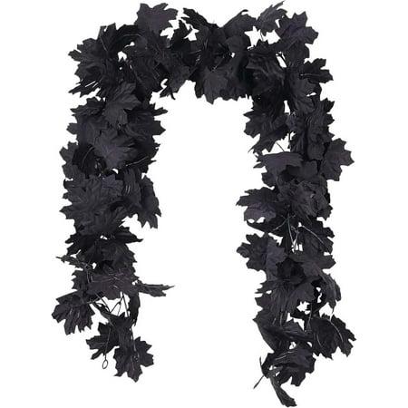 Darzheoy Fall Decor Black Garland, Black Decorations Halloween Garland, Fall Wall Hanging Maple Leaves, Artificial Black Maple Leaf Vine, Halloween Decorations for Home