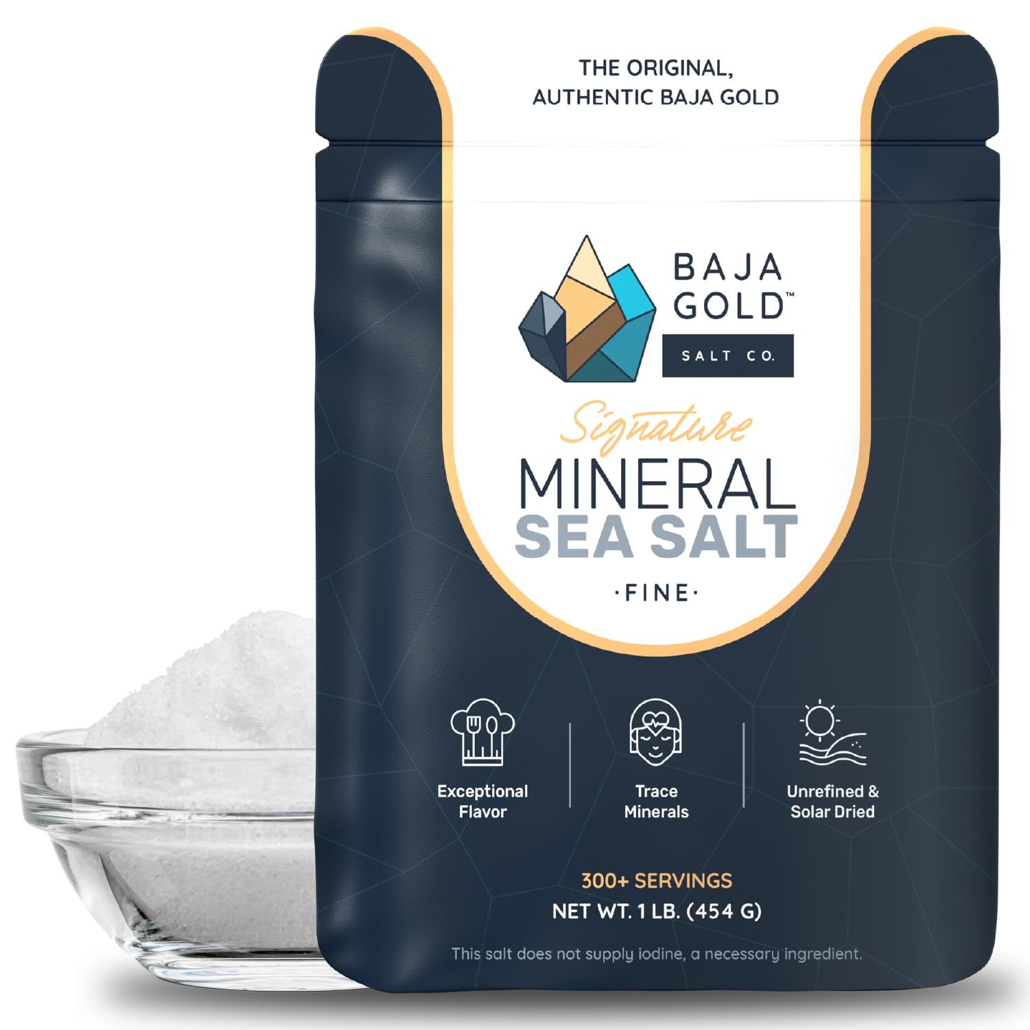 Baja Gold Signature Mineral Sea Salt - Recommended by Gary Brecka - Authentic Fine Grind Salt for Cooking & Baking | Natural Baja Salt for Culinary Uses | Great for Finishing Dishes | 1 lb. Resealable Bag, 300+ Servings - Image 1