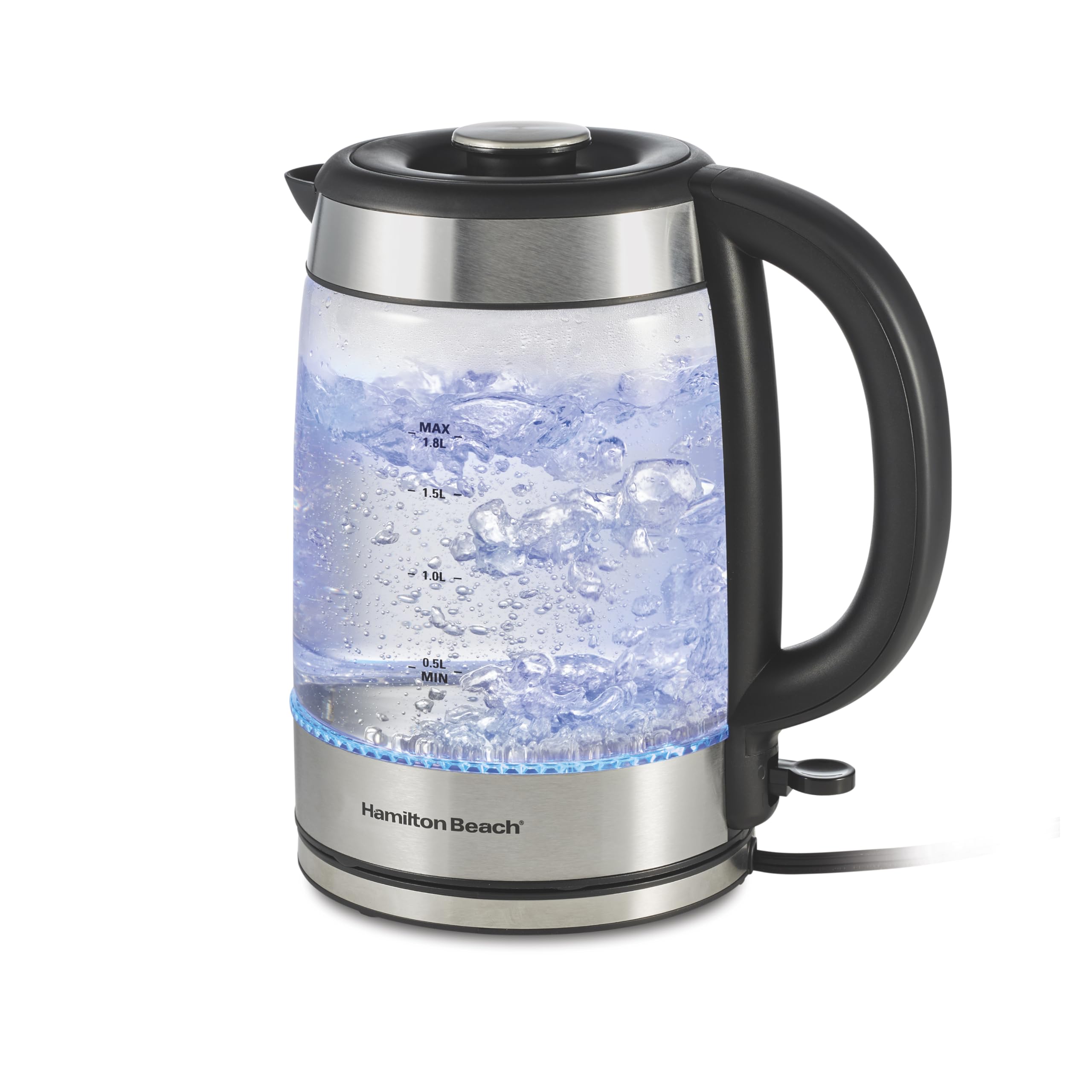 Hamilton Beach Electric Tea Kettle, Water Boiler & Heater, 1.8 Liter, 1500 Watts for Fast Boiling, BPA Free, Cordless Serving, Auto-Shutoff & Boil-Dry Protection, Blue LED, Glass (40853C) - Image 1