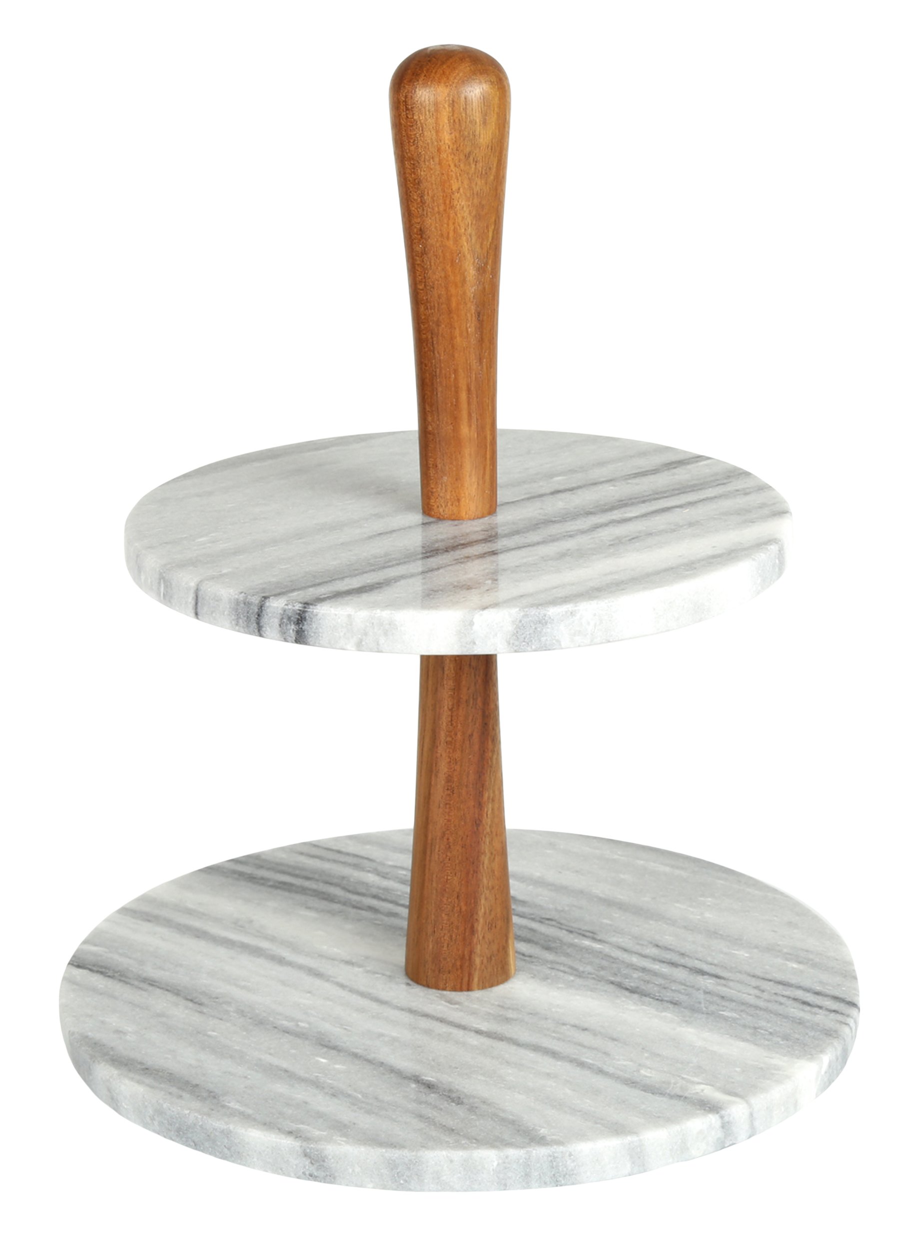 Creative Home Natural Marble Two-Tier Stand 10″ Diameter × 11¾″ H | Acacia Wood and Stone Dual Plate Server for Desserts, Fruit and Charcuterie | Elegant Gift and Home Entertaining Accent