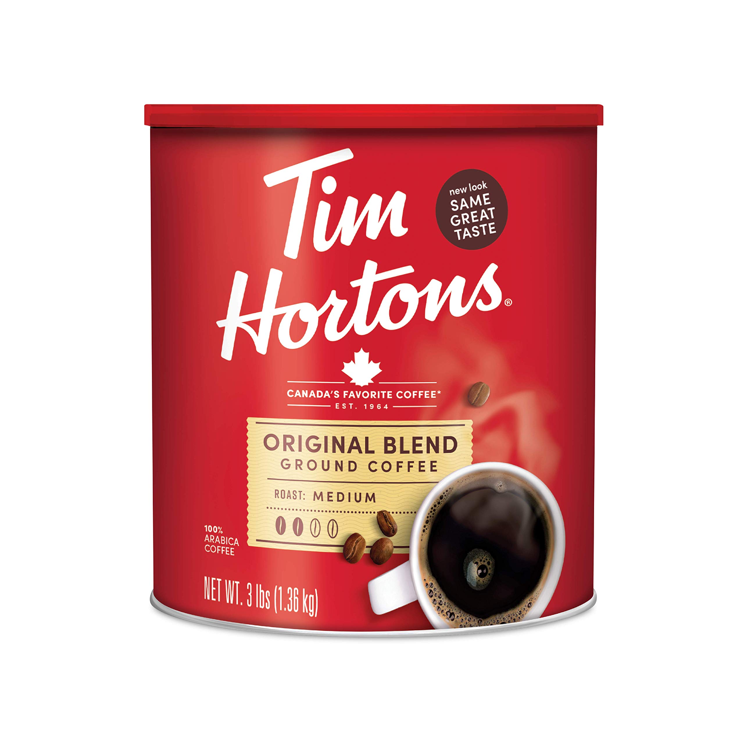 Tim Hortons Original Blend, Medium Roast Ground Coffee, Canada’s Favorite Coffee, Made with 100% Arabica Beans, 48 Ounce Canister Original 3 Pound (Pack of 1)