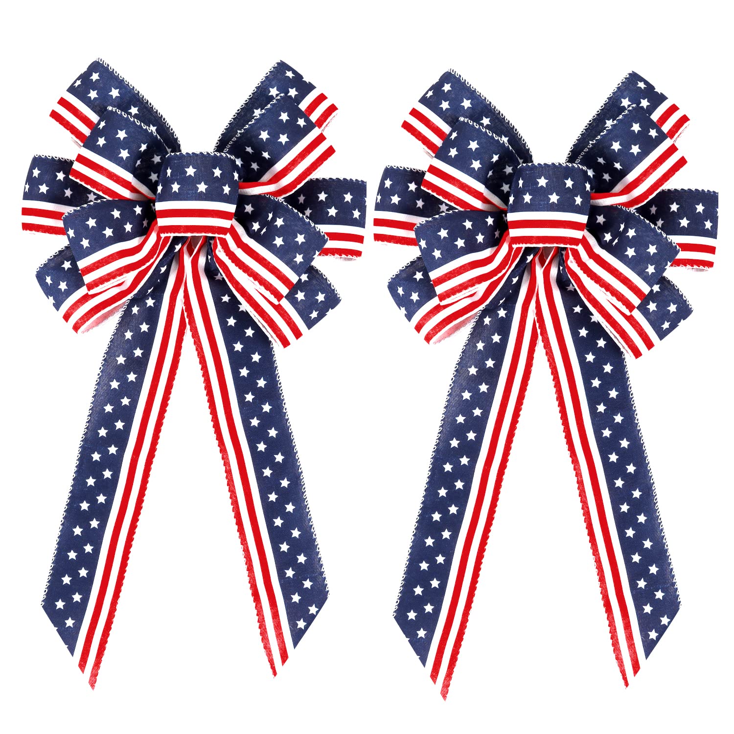 2 Pack 4th of July Decor Bow for Wreath,Red White Blue Stripe Stars Tree Topper Bows for Patriotic,Independence Day,Memorial Day,Veteran's Day,Front Door Indoor Outdoor Decorations - Image 1