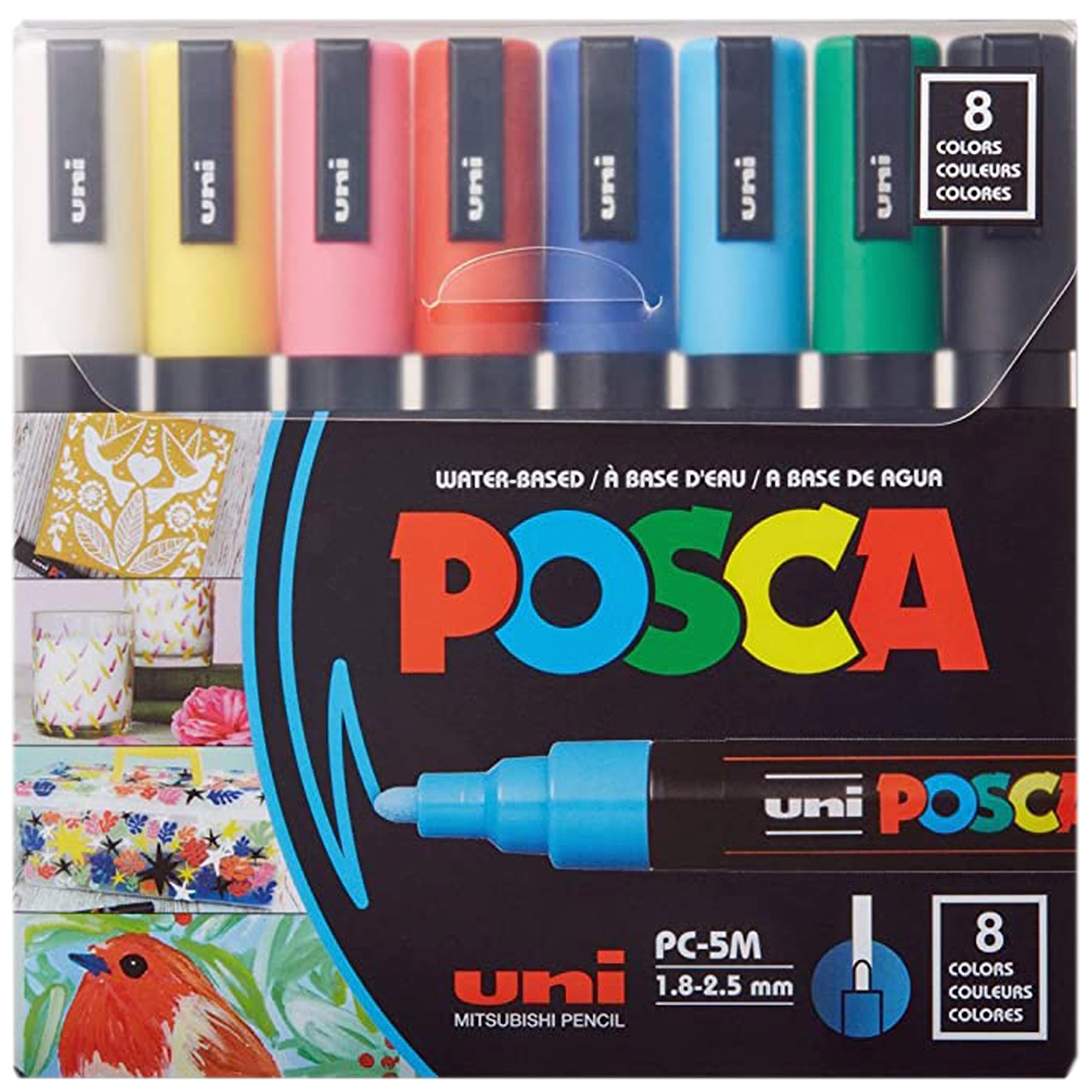 Posca Paint Markers, 5M Medium Acrylic Markers with Reversible Tips, Artist Recommended For Gifts, Fabric, Metal, Glass, Wood and Canvas, Assorted Colors, Set of 8 - Image 1