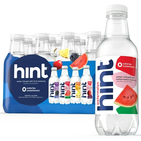 Hint Bottled Water, 4-Flavor Blue Variety Pack - Purified Water Beverages with Zero Calories, Natural Flavors, and Sugar Free - 16 Fl Oz (Pack of 12)