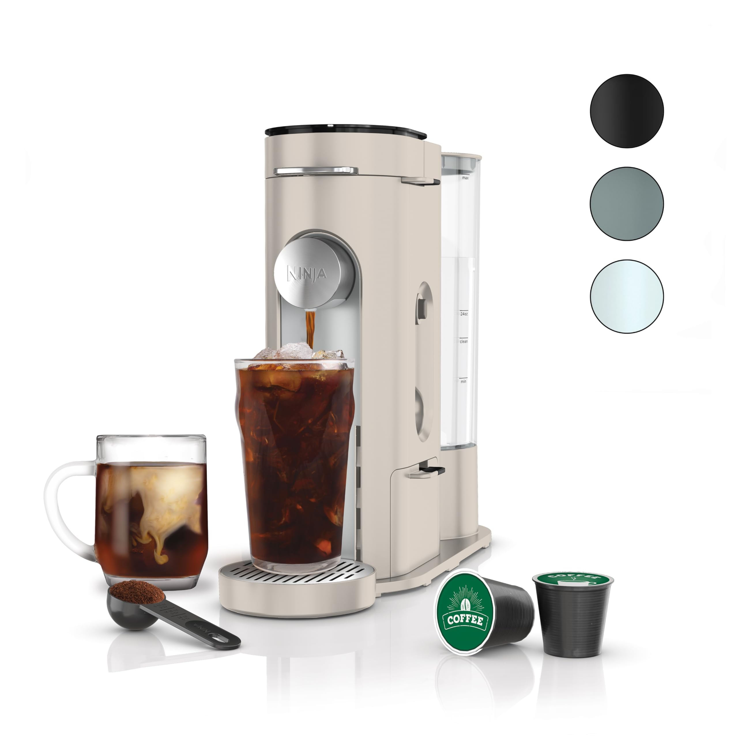 Ninja Pods & Grounds Single-Serve Coffee Maker, K-Cup Pod Compatible, Brews Grounds, Compact Design, 56-oz. Reservoir, 6-oz. Cup to 24-oz. Travel Mug Brew Sizes, Iced Coffee Maker, Stone, PB041ST - Image 1