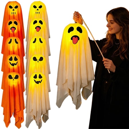 EaseDay Light up Ghost Hanging Ghosts Halloween Lantern Lights LED Glowing Outdoor Halloween Decorations for Front Porch Yard Tree Patio Decor